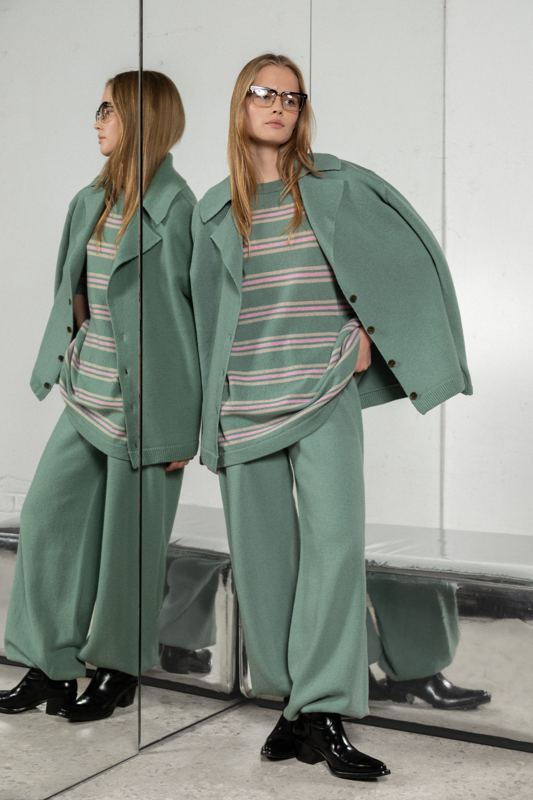 SEA GREEN LAMBSWOOL JACKET CARDIGAN