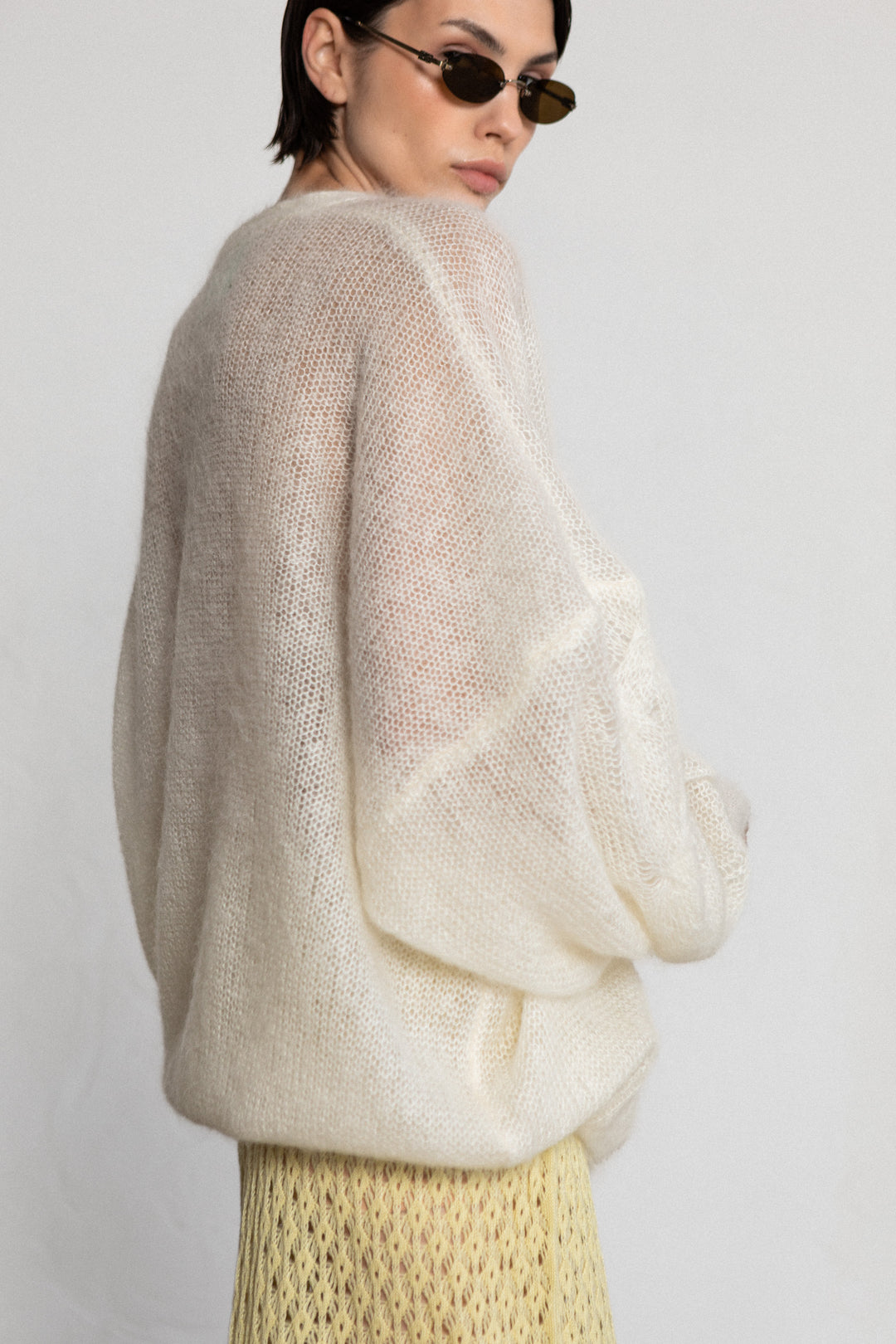 PEARL MOHAIR AND SILK CARDIGAN