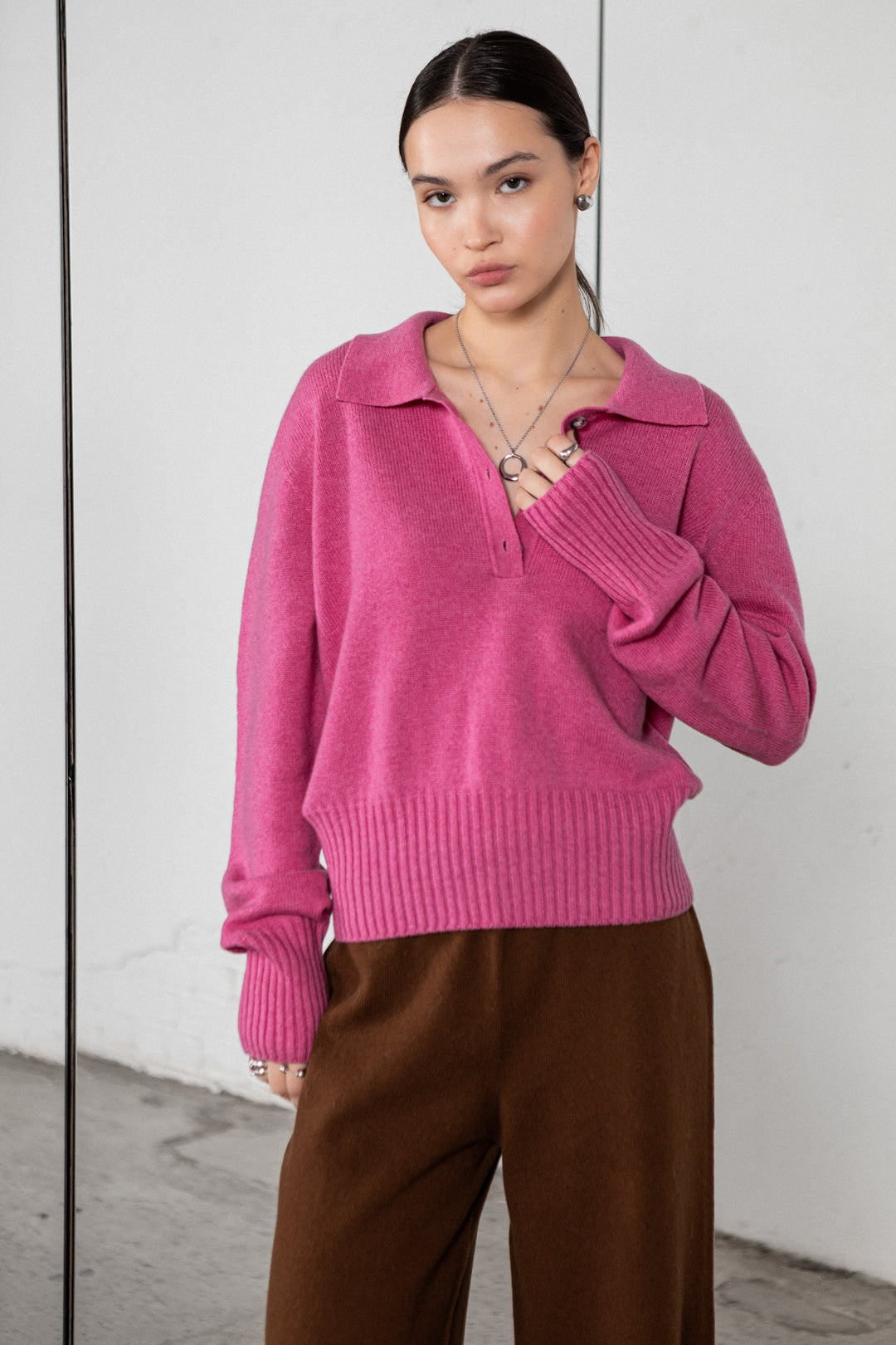 PINK LAMBSWOOL POLO SWEATER