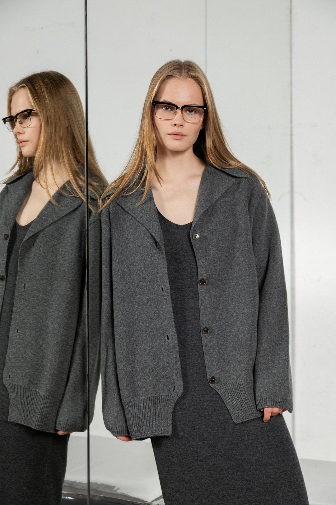 DARK GREY SHEER-KNIT EXTRA FINE MERINO WOOL DRESS