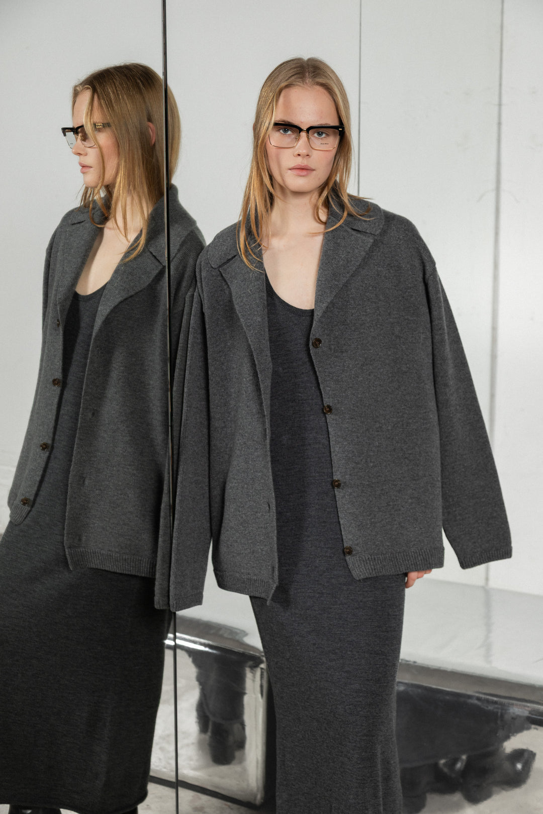 DARK GREY SHEER-KNIT EXTRA FINE MERINO WOOL DRESS