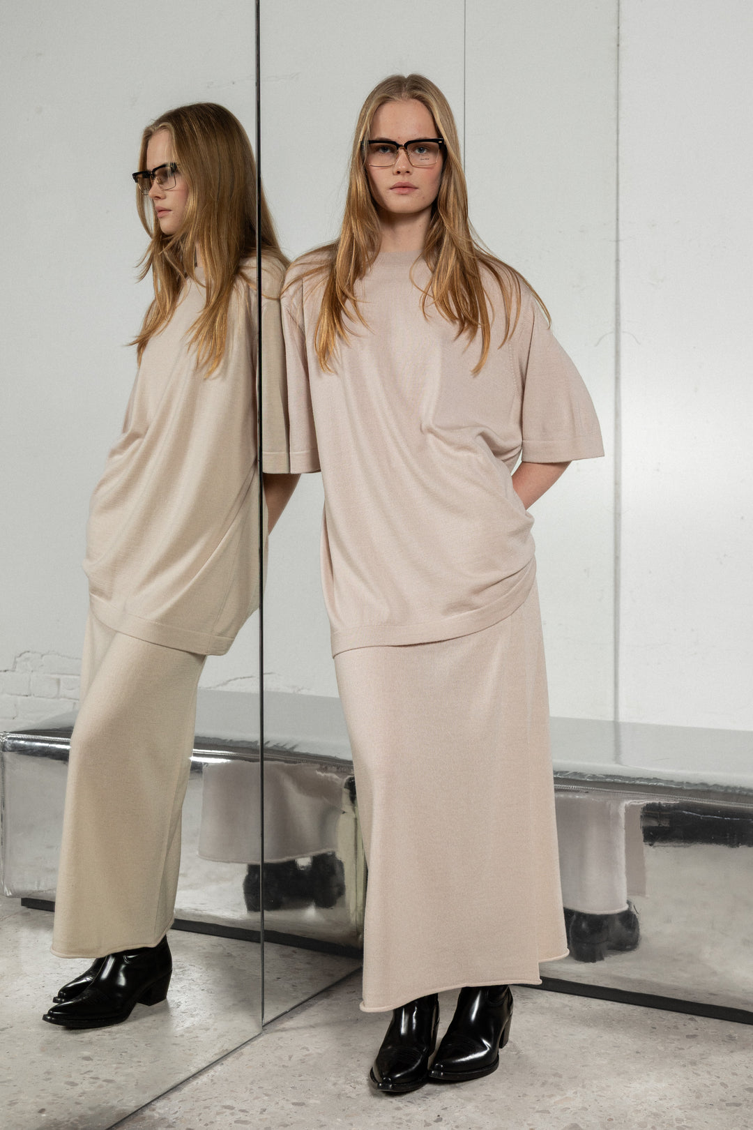 POWDER CASHMERE-MERINO WOOL MAXI SKIRT