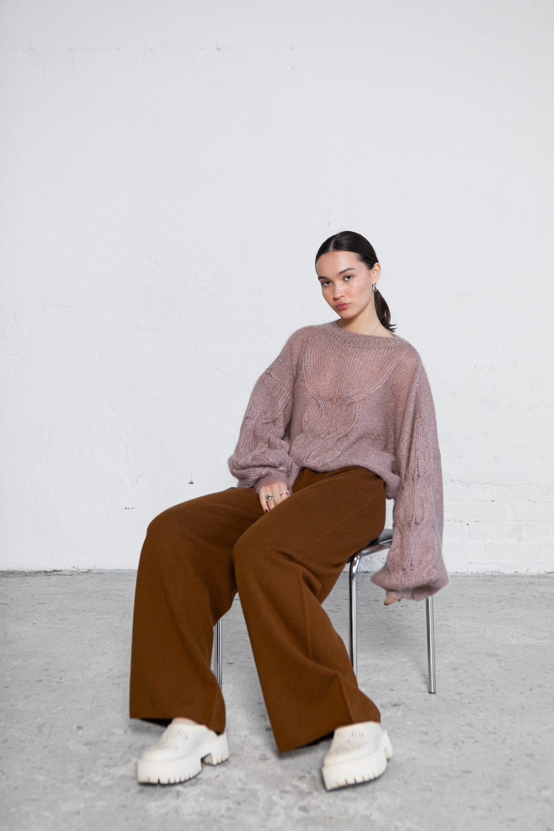 DARK POWDER MOHAIR AND SILK SWEATER