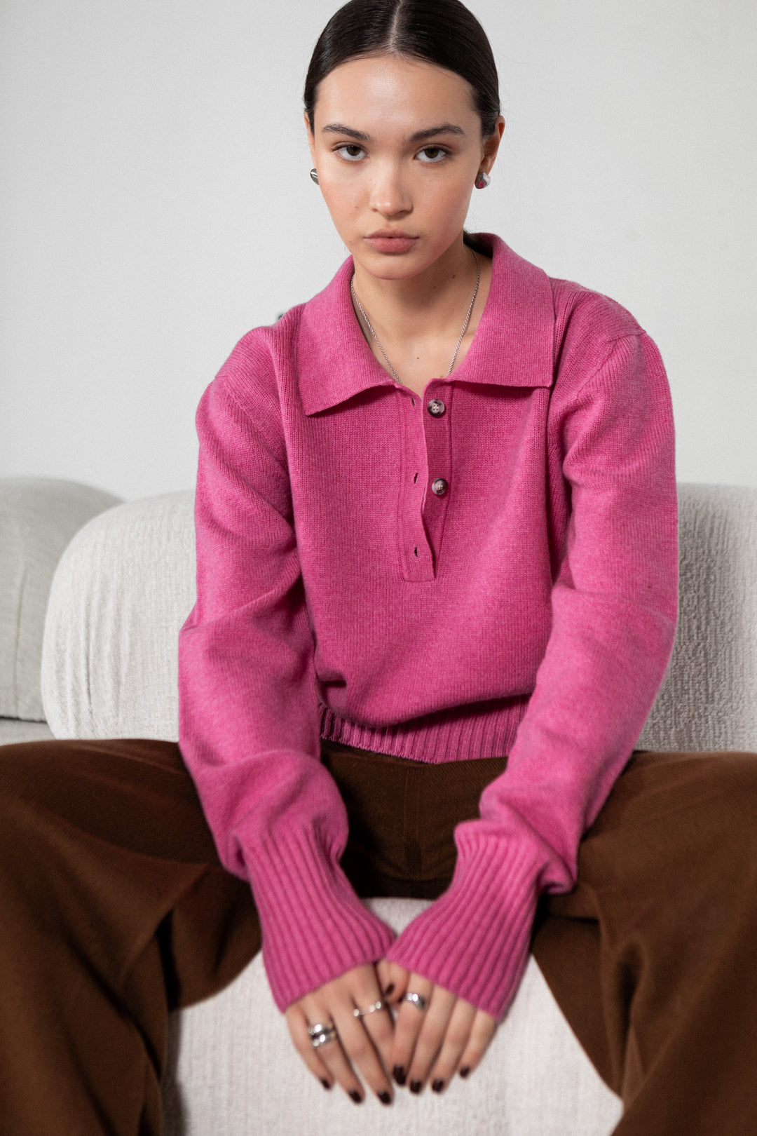 PINK LAMBSWOOL POLO SWEATER