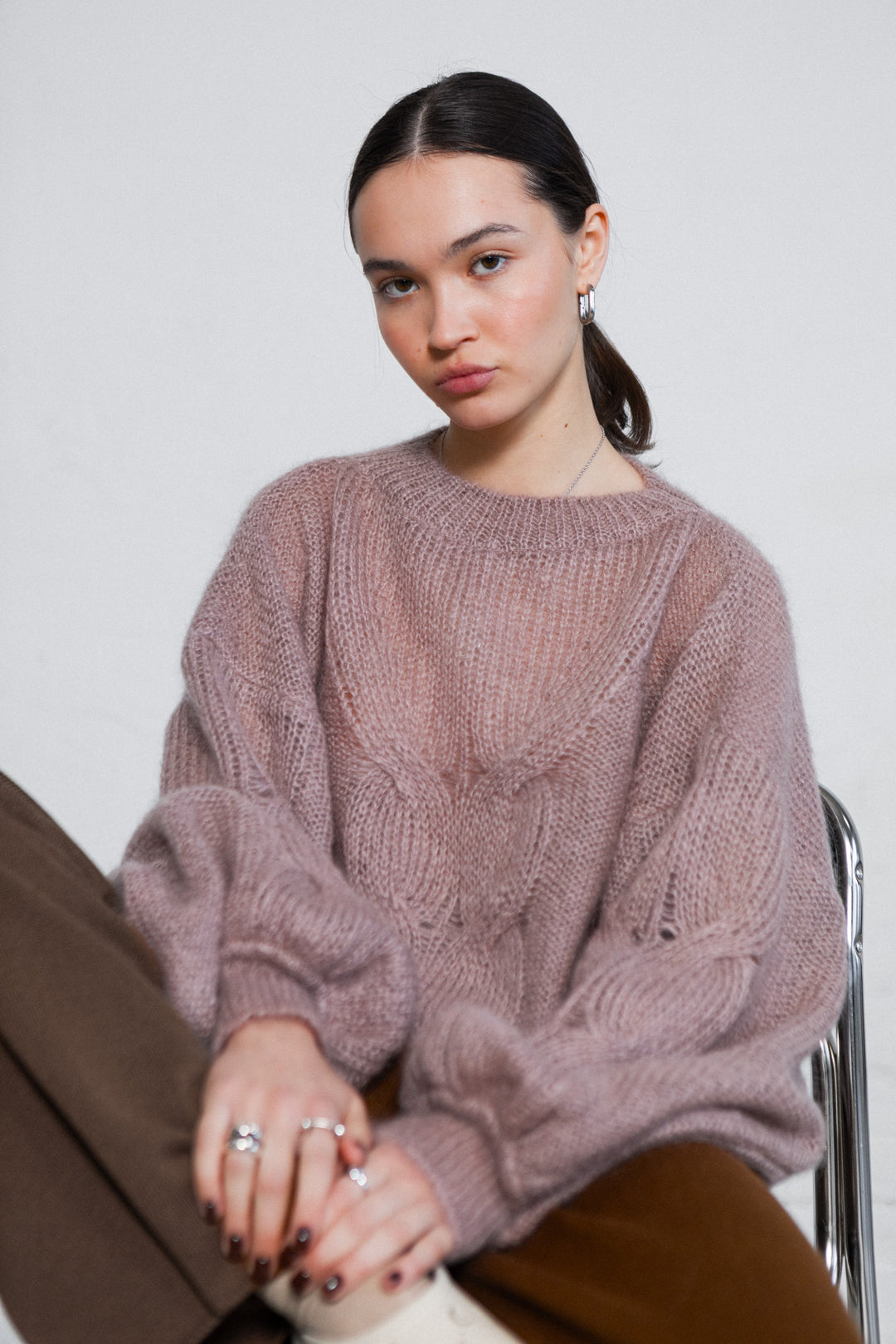 DARK POWDER MOHAIR AND SILK SWEATER