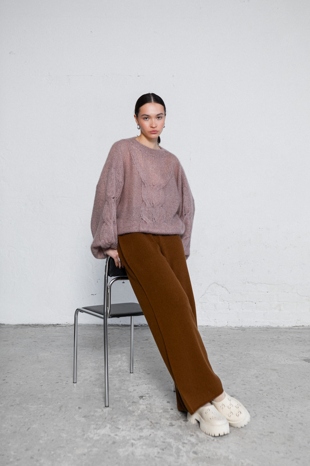 DARK POWDER MOHAIR AND SILK SWEATER