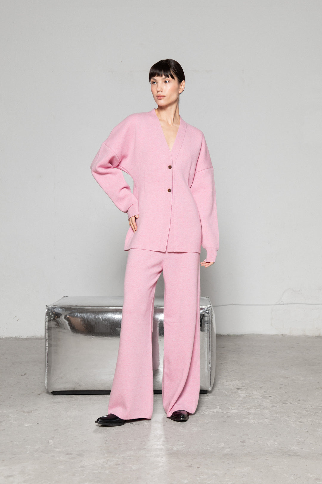 SOFT PINK CASHMERE-MERINO WOOL TROUSERS