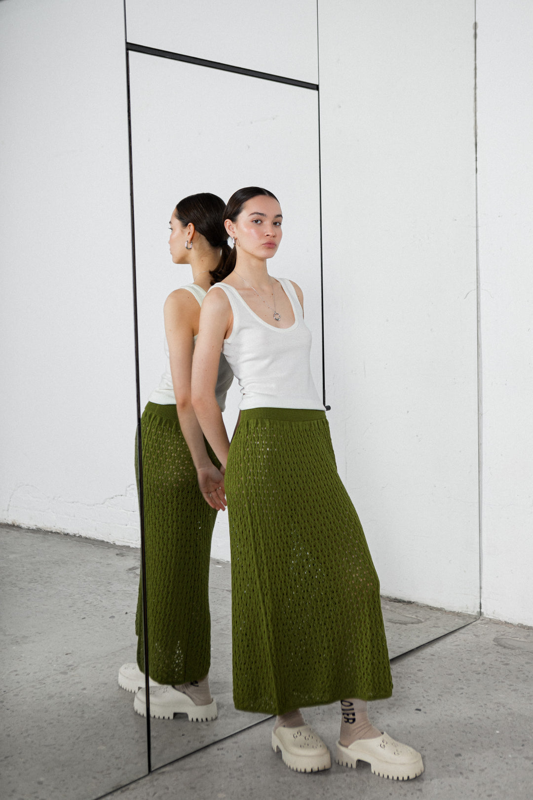 LIME GREEN EXTRA FINE MERINO WOOL LACE SKIRT