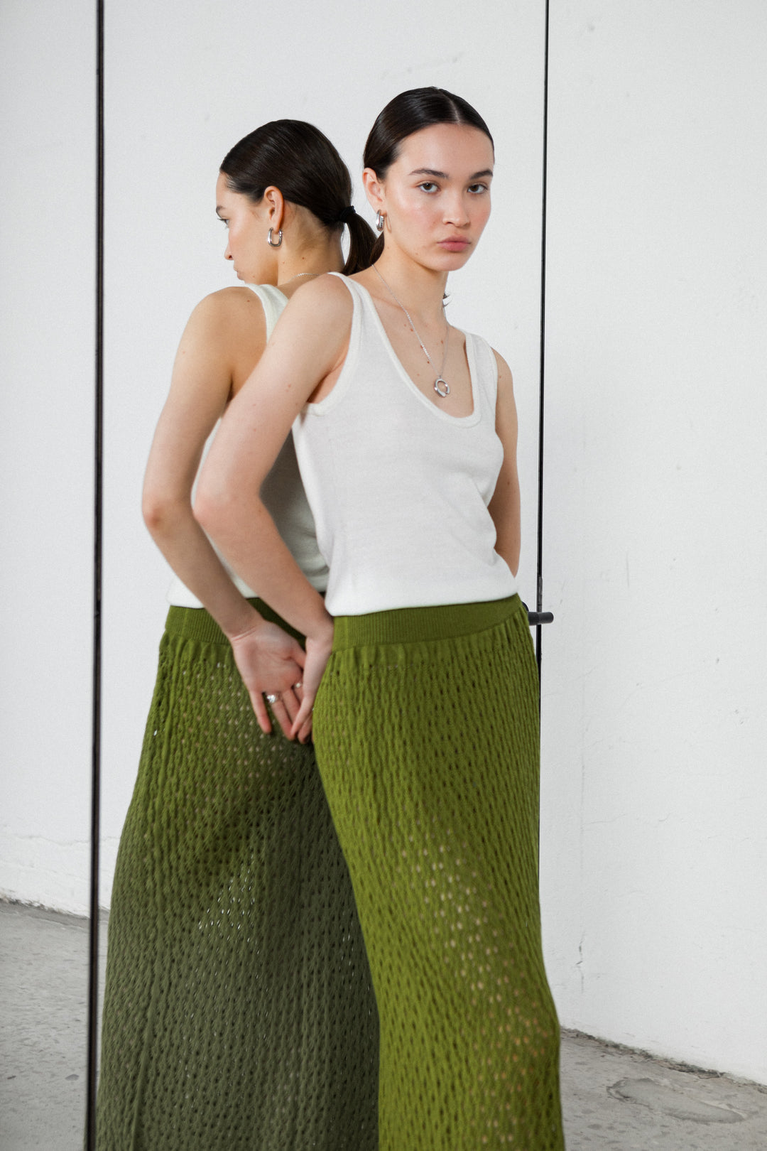 LIME GREEN EXTRA FINE MERINO WOOL LACE SKIRT