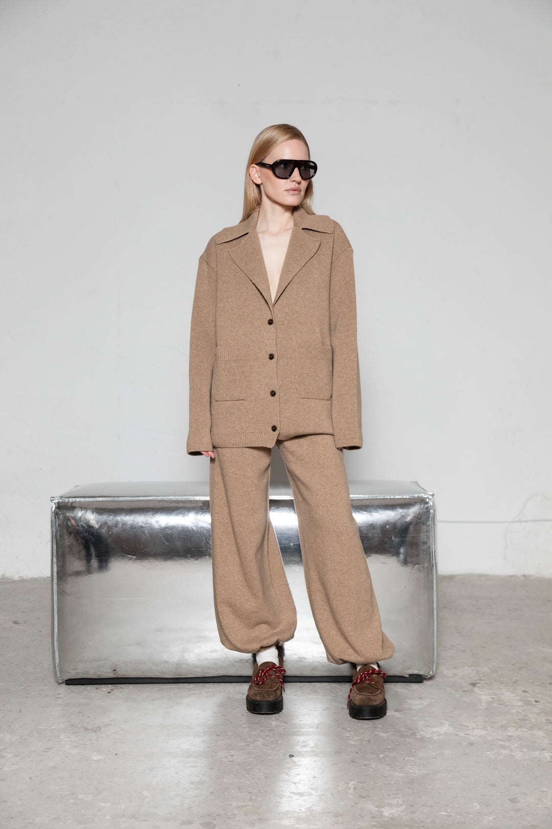 SAND LAMBSWOOL JACKET CARDIGAN