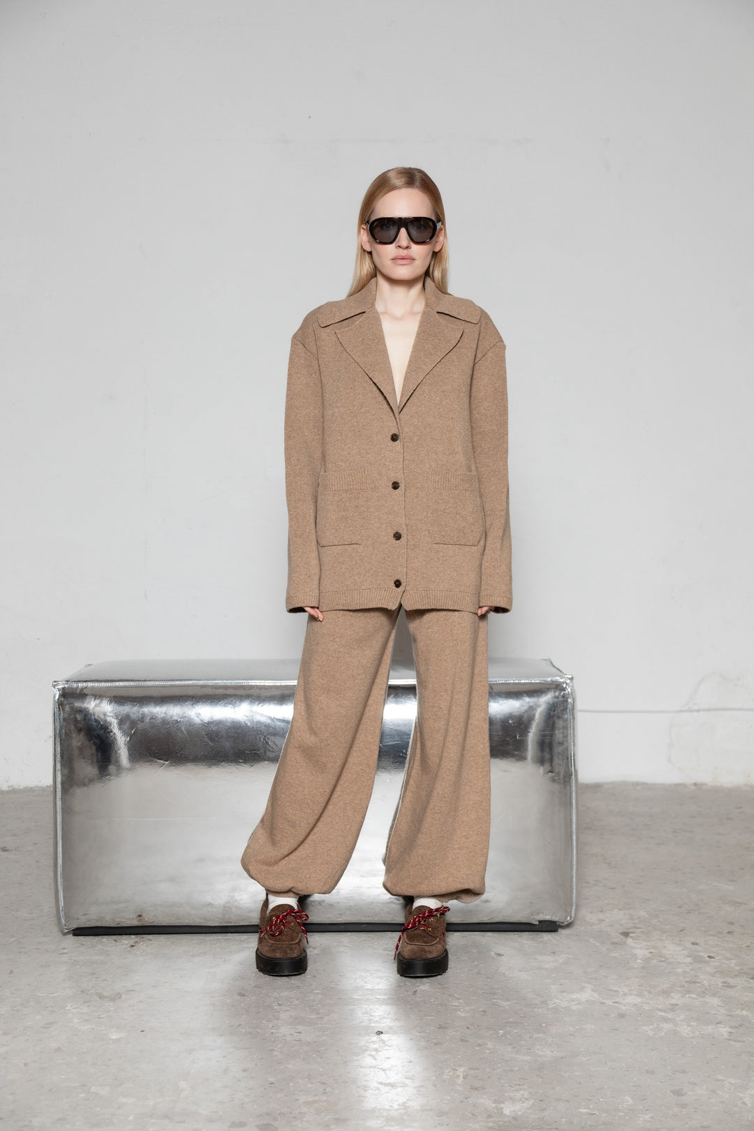 SAND LAMBSWOOL JACKET CARDIGAN