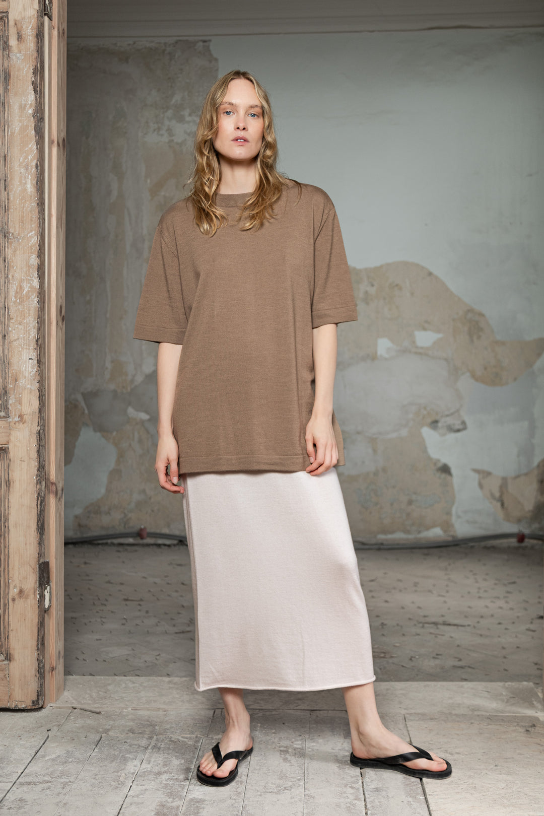 BEIGE EXTRA FINE MERINO WOOL T-SHIRT