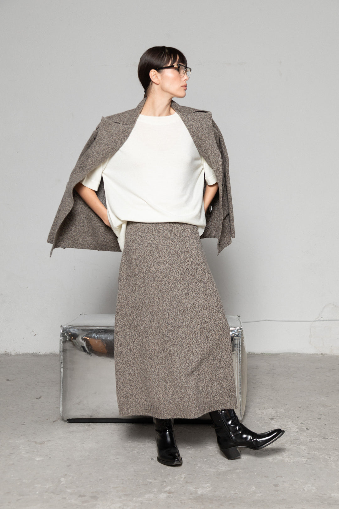 SAND MELANGE CASHMERE-MERINO WOOL JACKET CARDIGAN