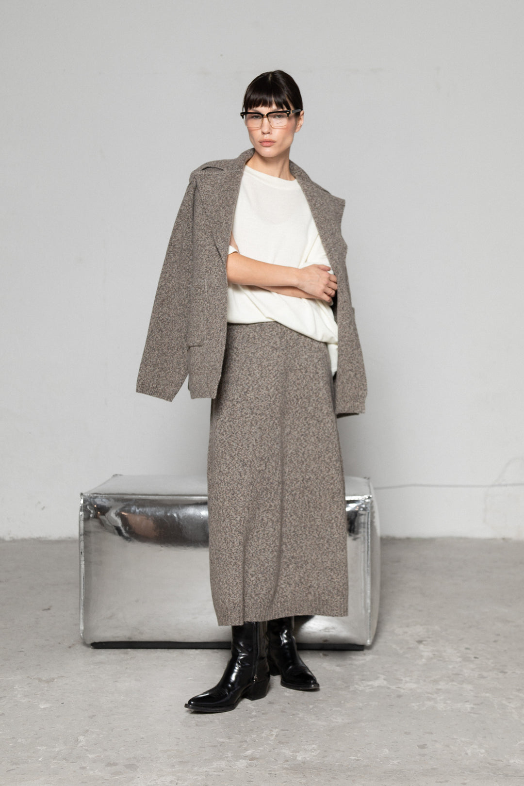 SAND MELANGE CASHMERE-MERINO WOOL JACKET CARDIGAN