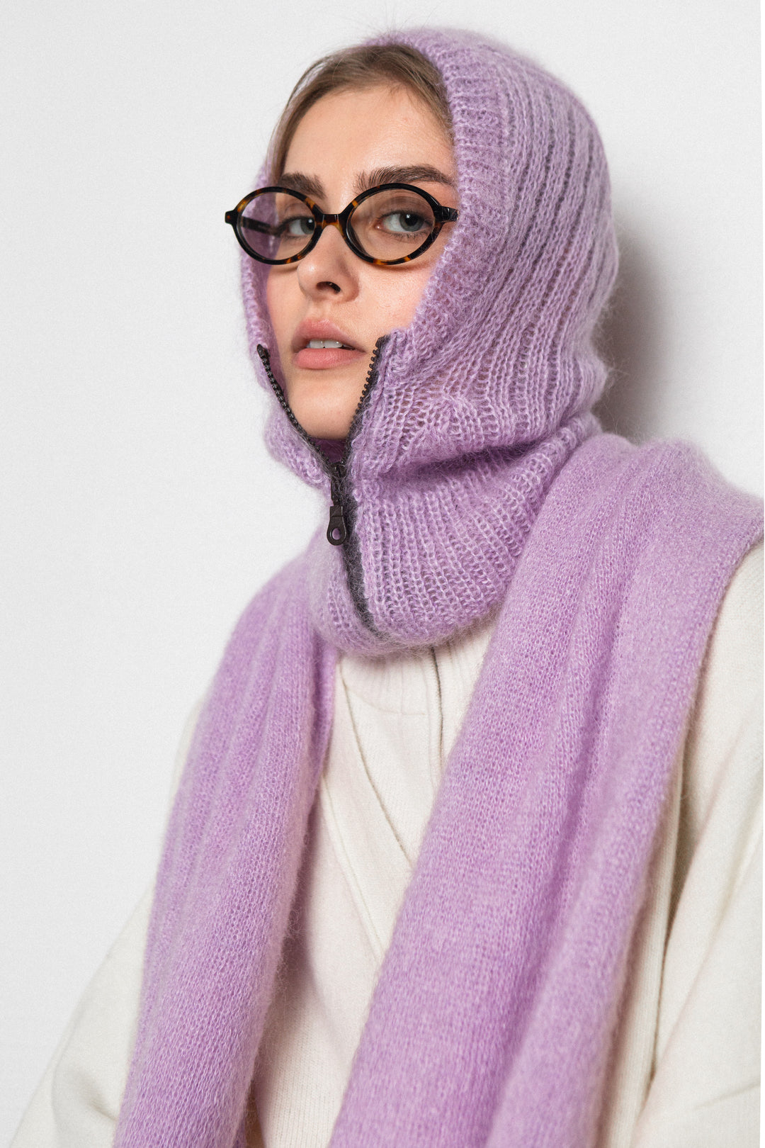 LILAC MOHAIR AND SILK BALACLAVA