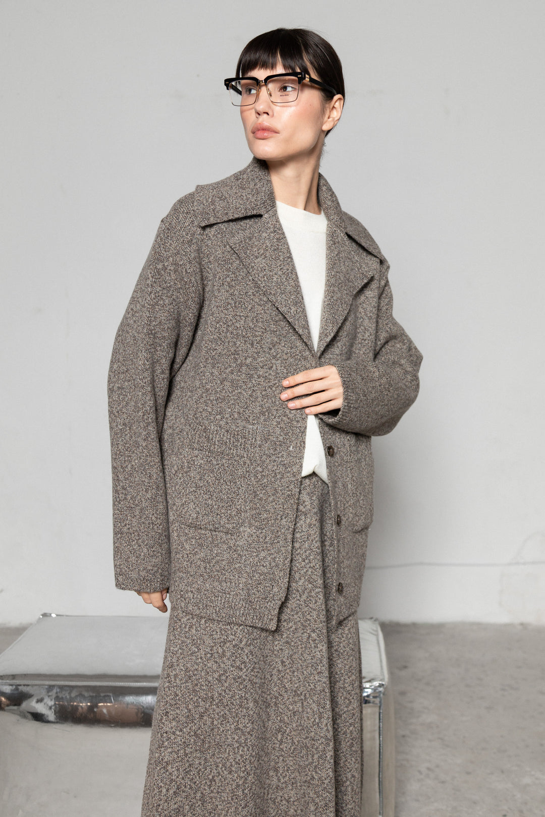 SAND MELANGE CASHMERE-MERINO WOOL JACKET CARDIGAN