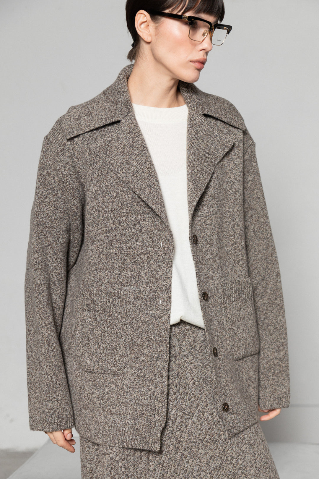 SAND MELANGE CASHMERE-MERINO WOOL JACKET CARDIGAN