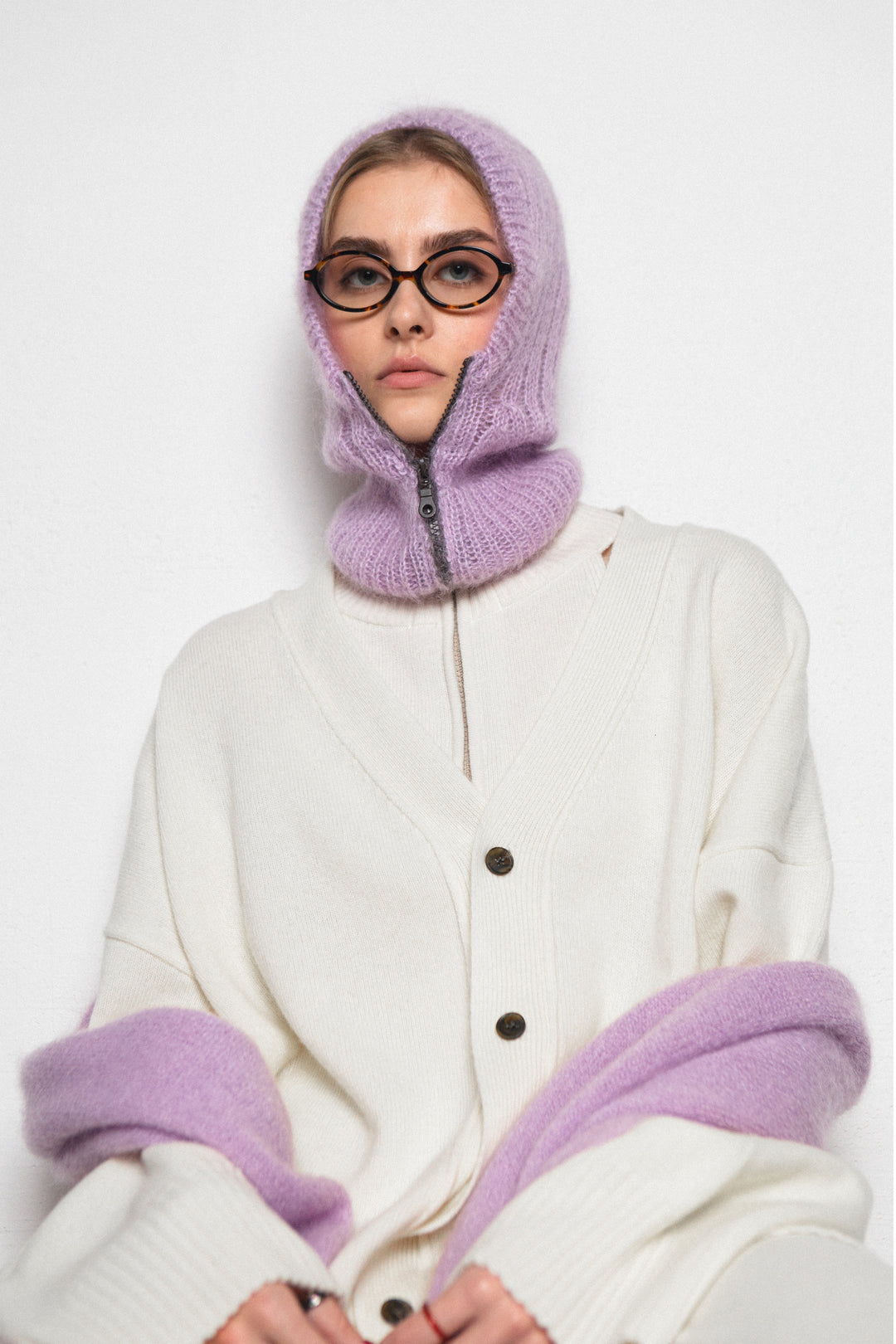 LILAC MOHAIR AND SILK BALACLAVA