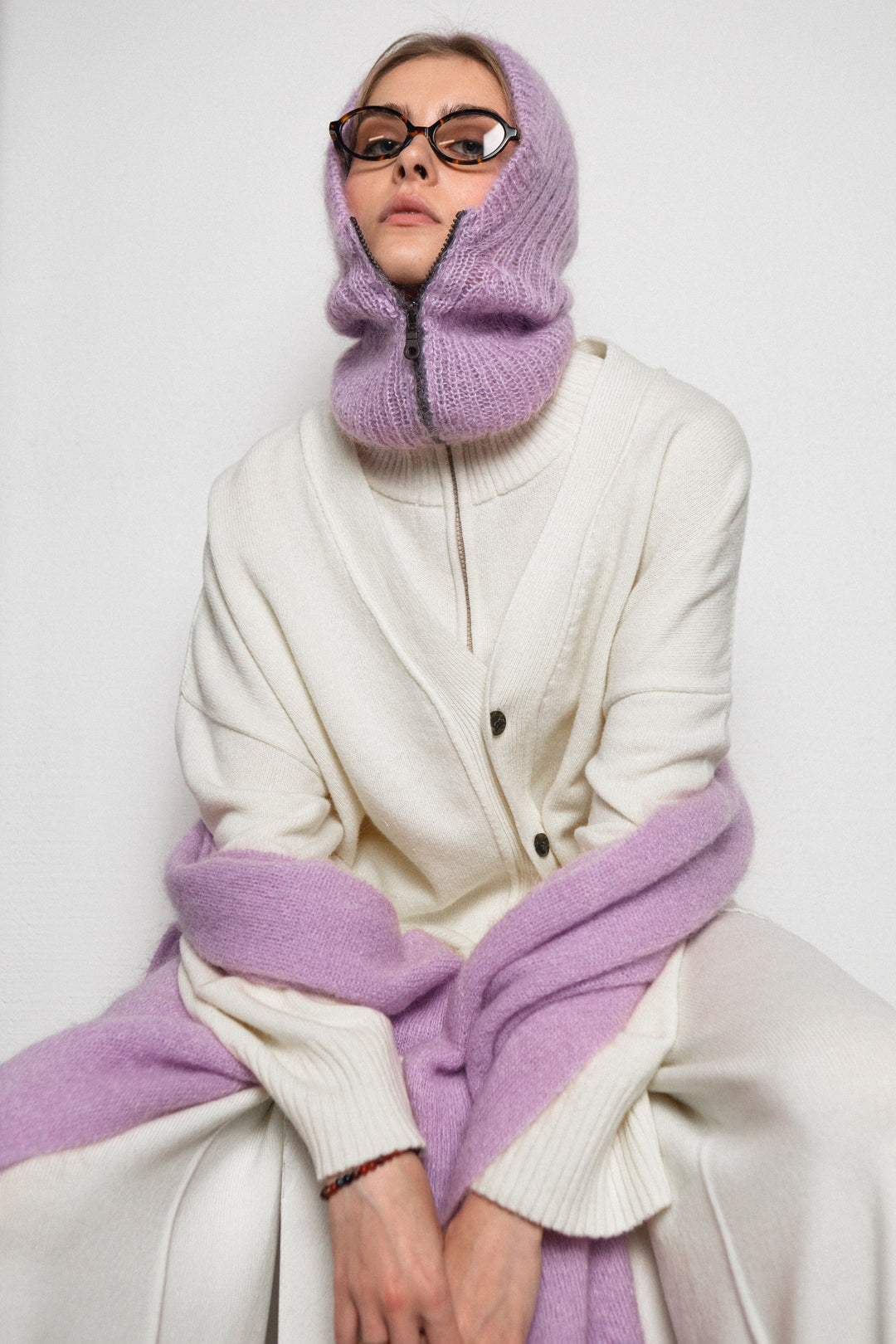 LILAC MOHAIR AND SILK BALACLAVA