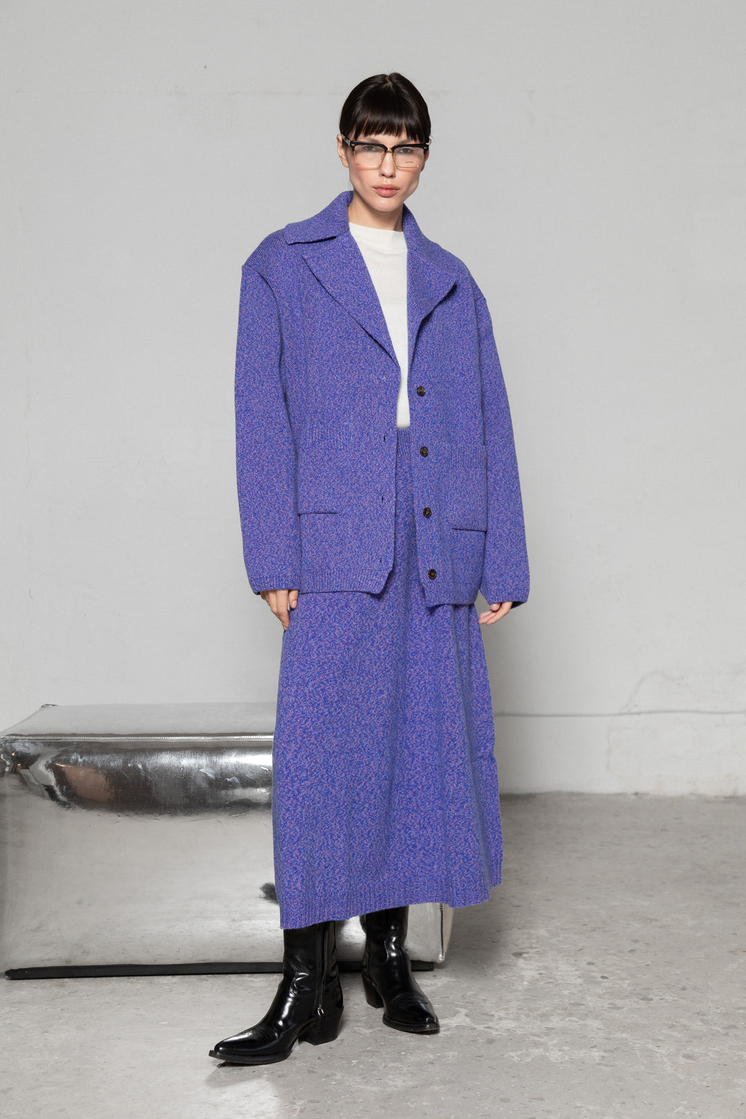 LILAC MELANGE CASHMERE-MERINO WOOL MAXI SKIRT