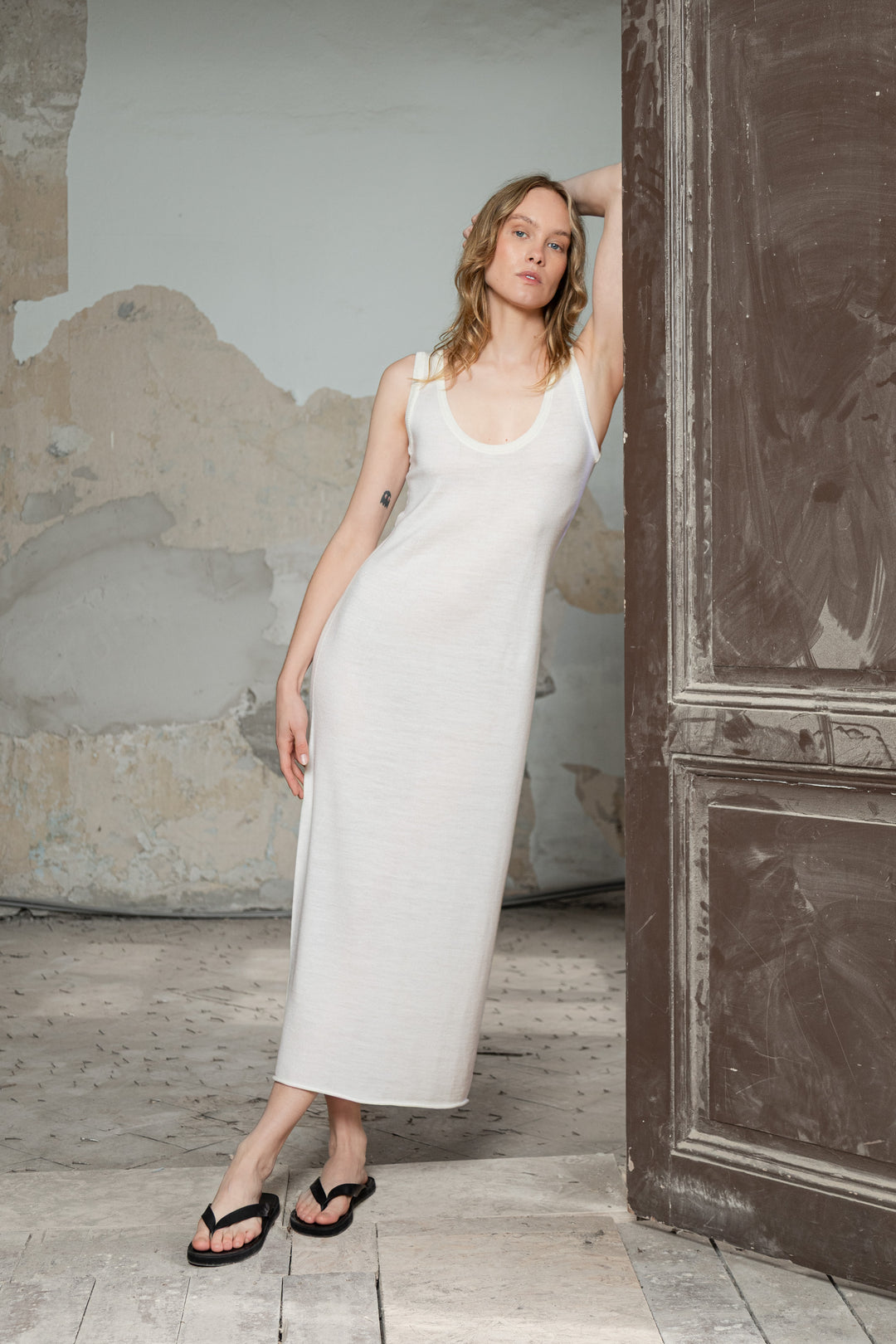 PEARL SHEER-KNIT EXTRA FINE MERINO WOOL DRESS