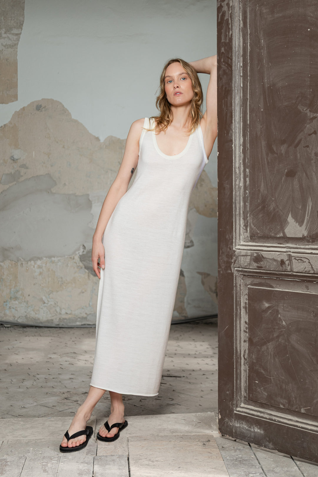 PEARL SHEER-KNIT EXTRA FINE MERINO WOOL DRESS