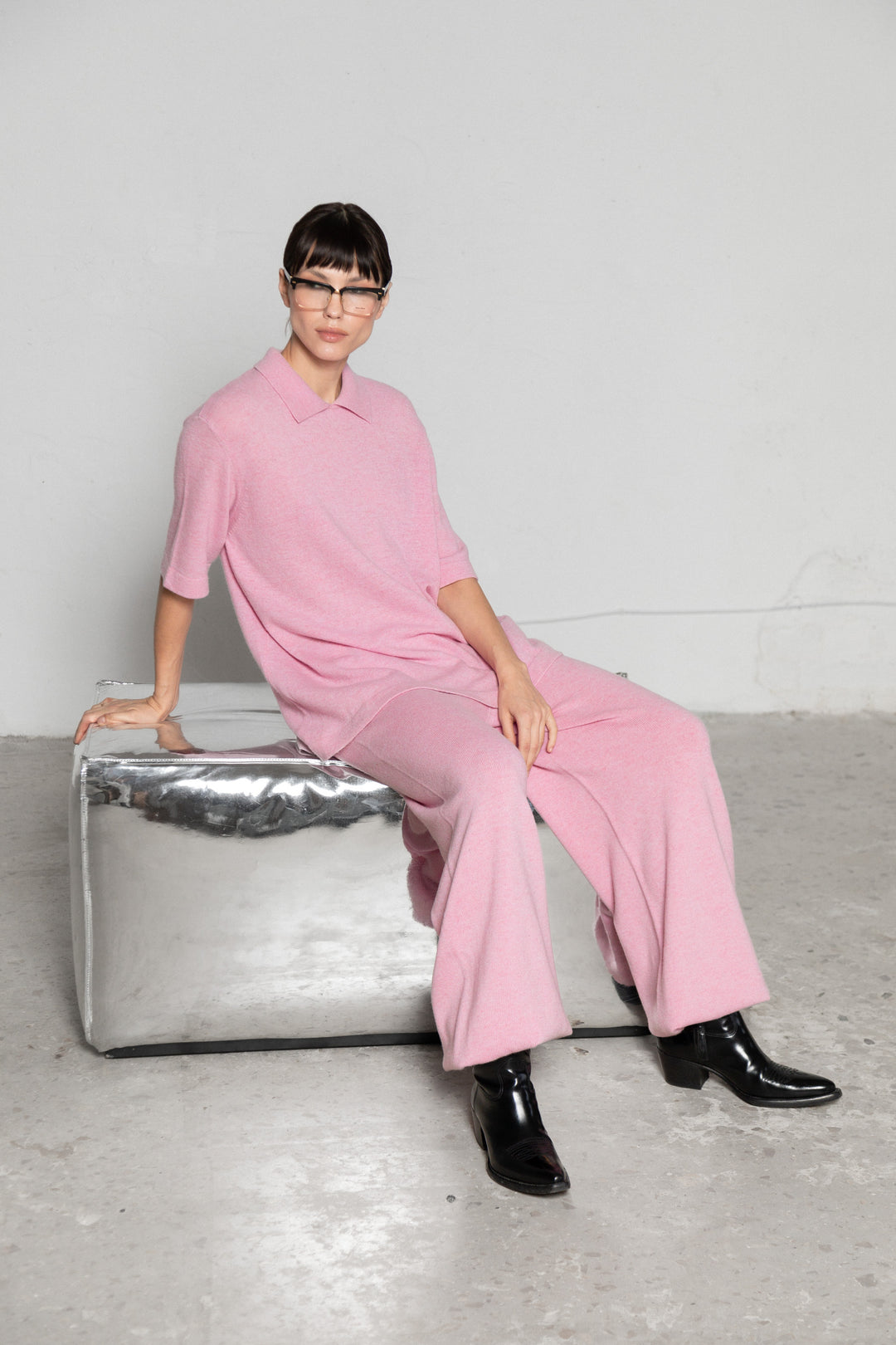 SOFT PINK CASHMERE-MERINO WOOL BALLOON TROUSERS