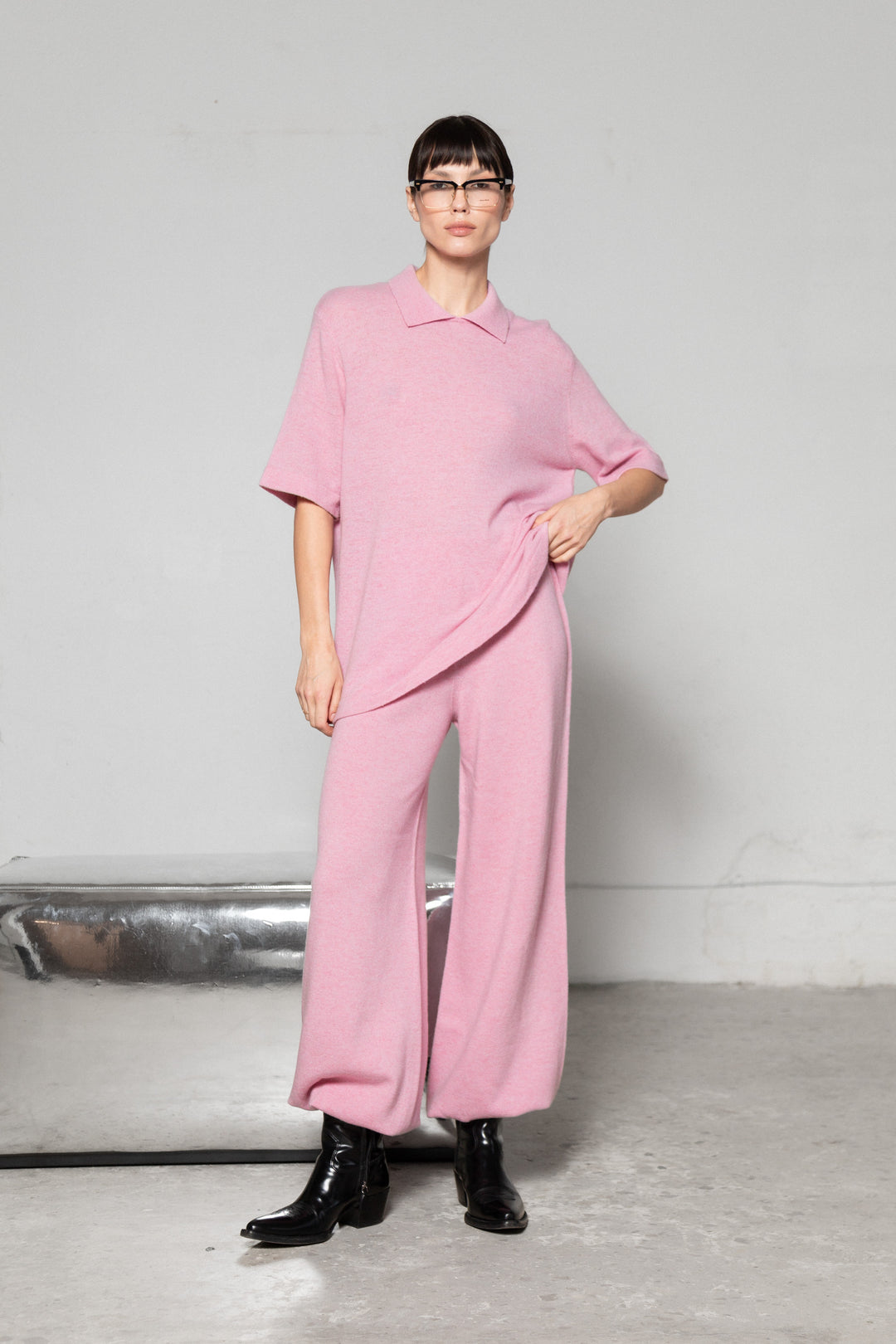 SOFT PINK CASHMERE-MERINO WOOL BALLOON TROUSERS