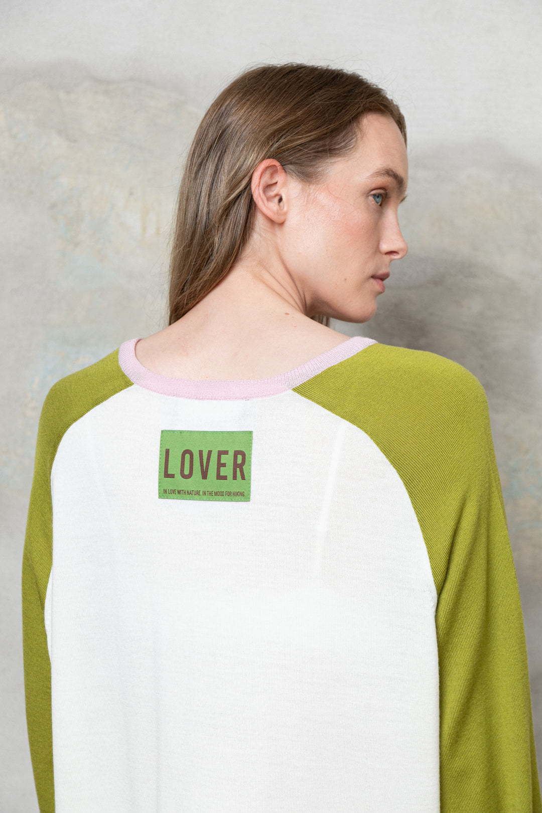 PEARL EXTRA FINE MERINO WOOL SHIRT WITH PEAR GREEN SLEEVES