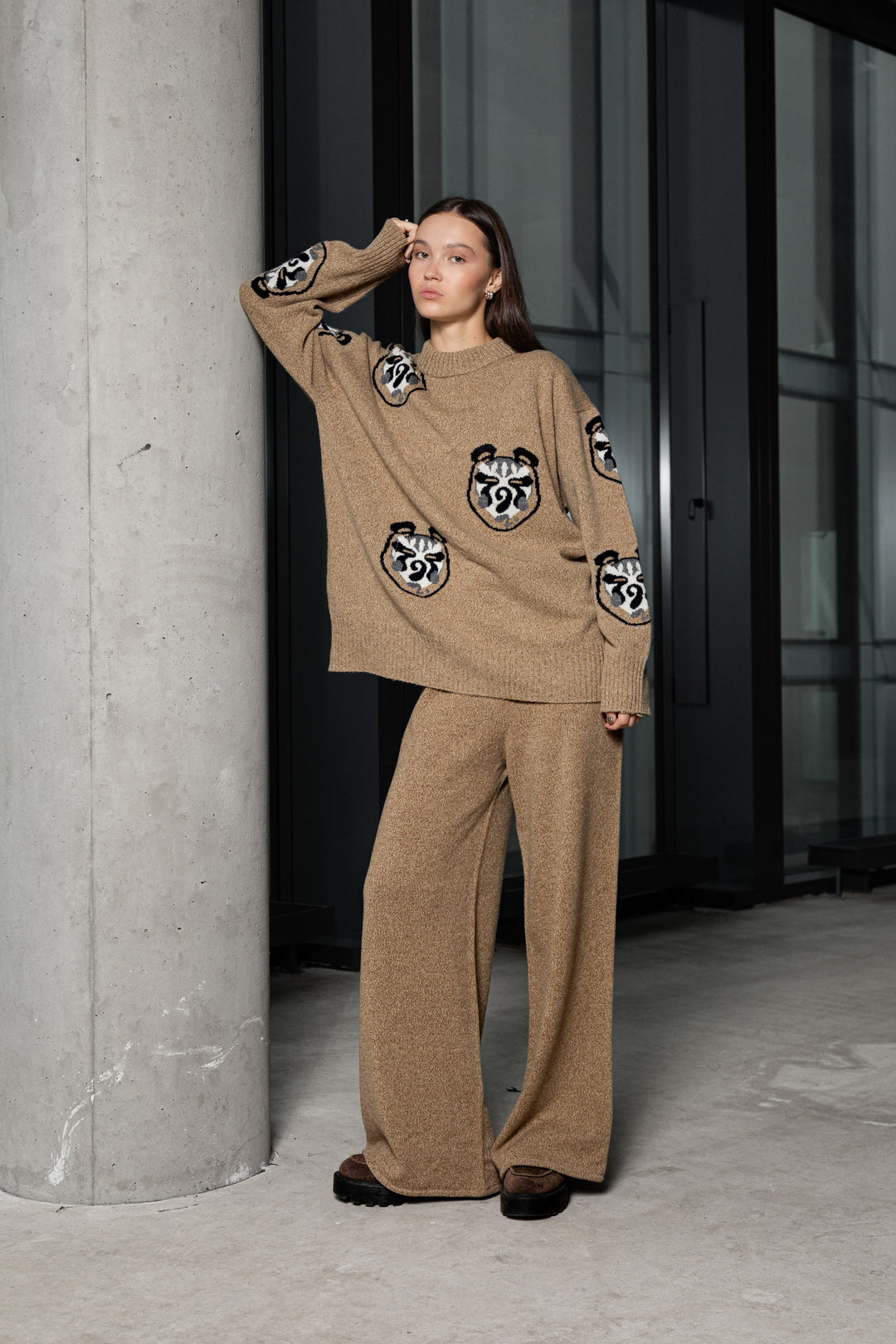 OAT MELANGE CASHMERE-MERINO WOOL TROUSERS