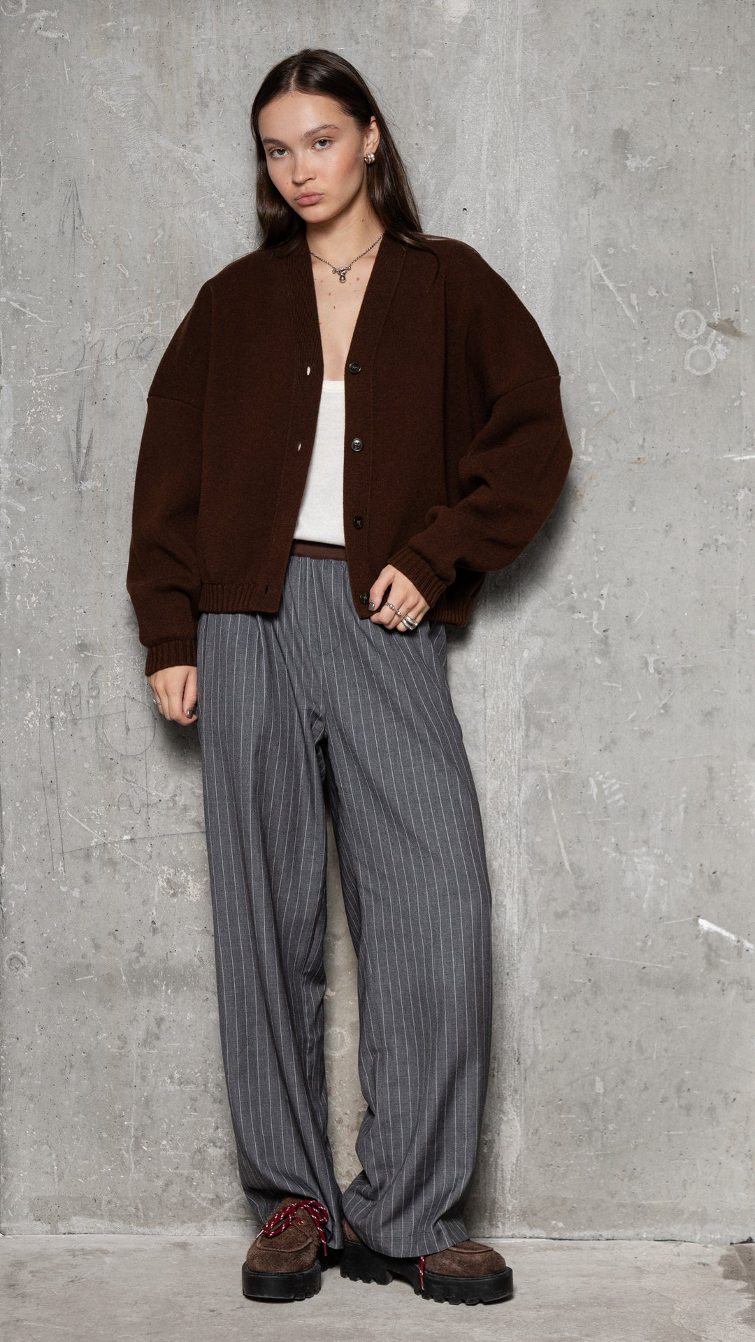CHOCOLATE BROWN LAMBSWOOL LONG BOMBER JACKET