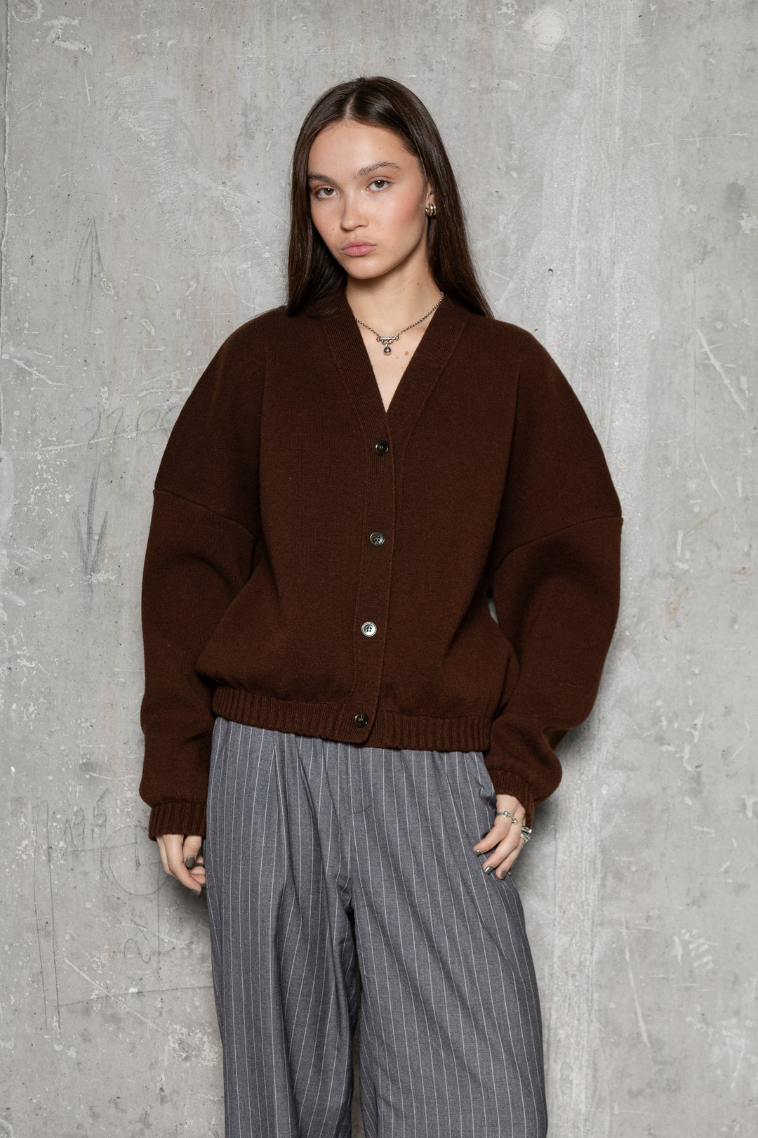 CHOCOLATE BROWN LAMBSWOOL LONG BOMBER JACKET