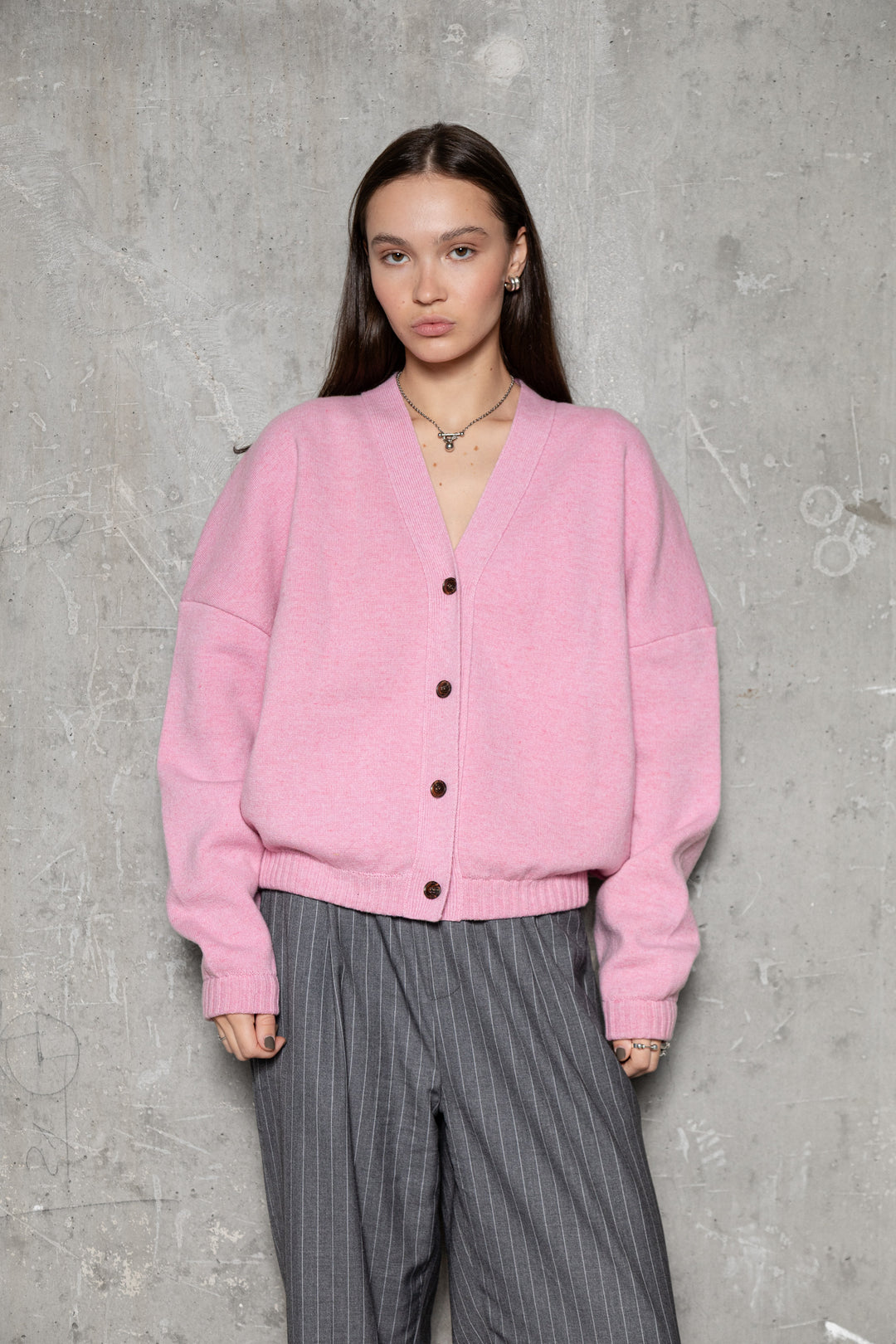 SOFT PINK CASHMERE-MERINO WOOL LONG BOMBER JACKET