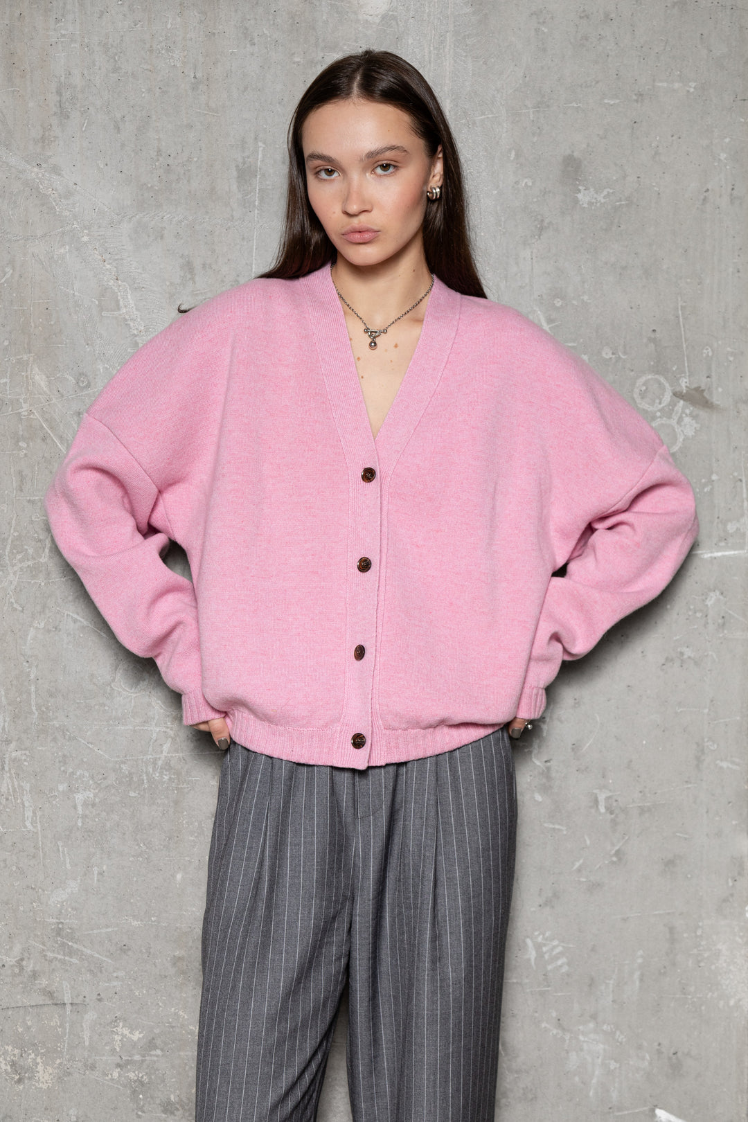 SOFT PINK CASHMERE-MERINO WOOL LONG BOMBER JACKET
