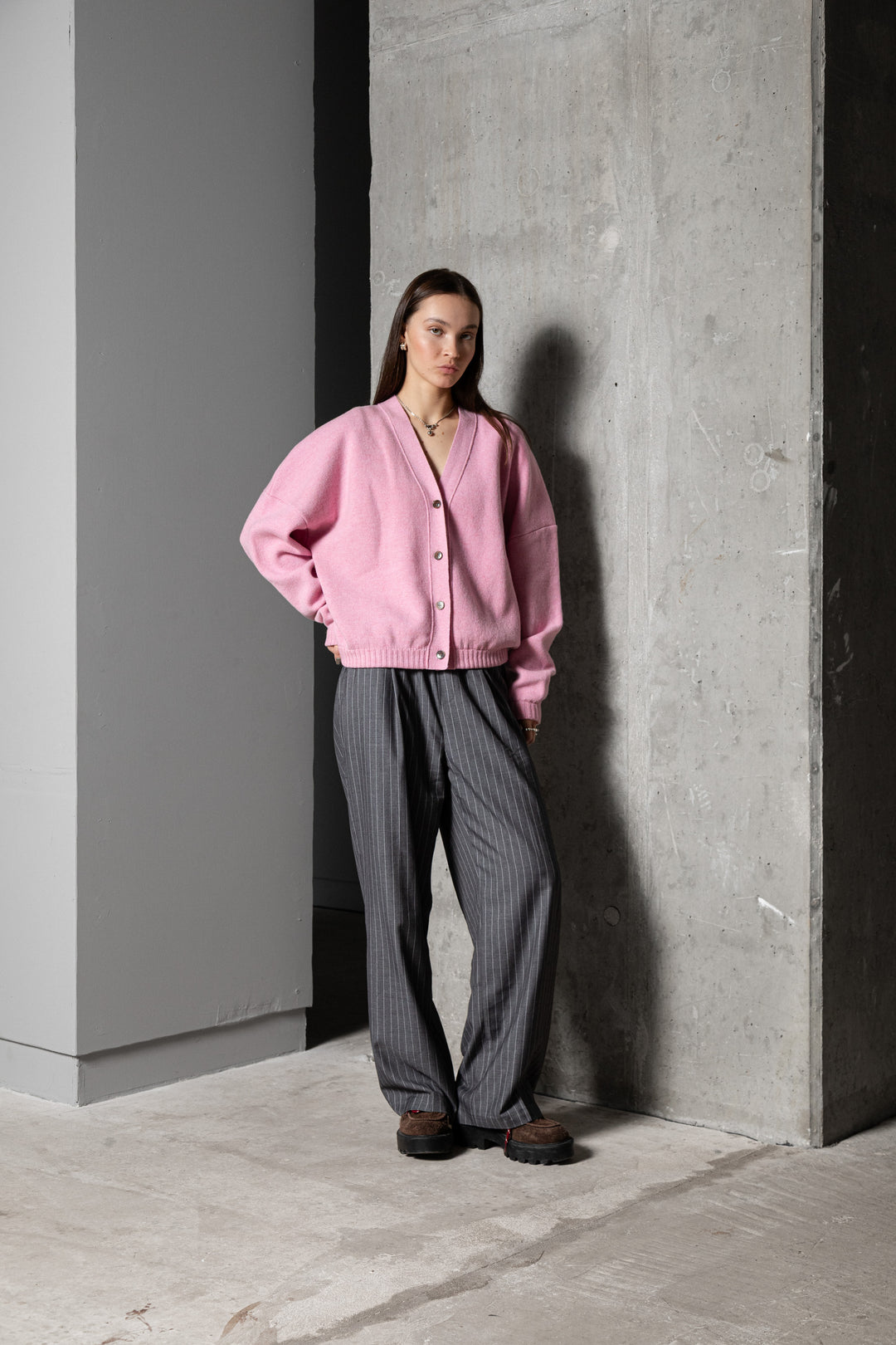SOFT PINK CASHMERE-MERINO WOOL LONG BOMBER JACKET
