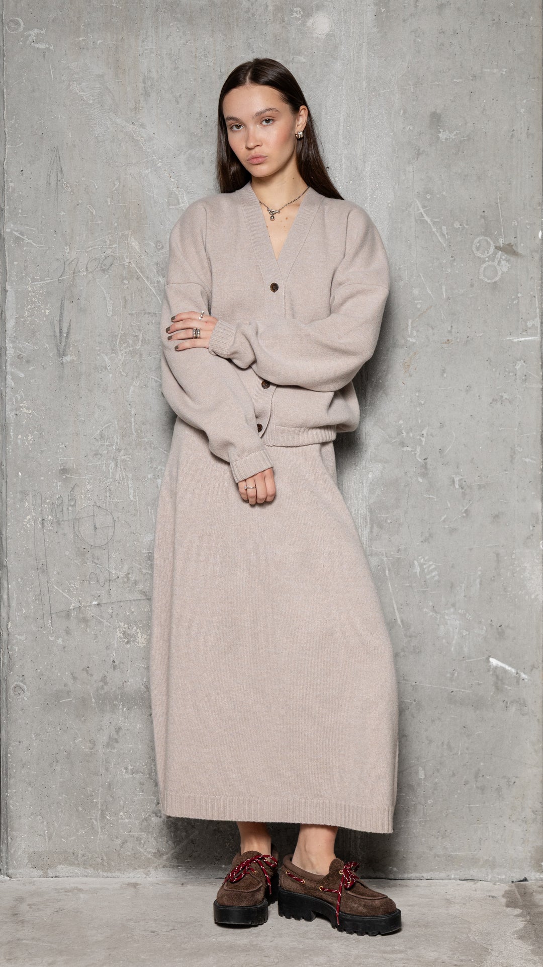 POWDER CASHMERE-MERINO WOOL MAXI SKIRT