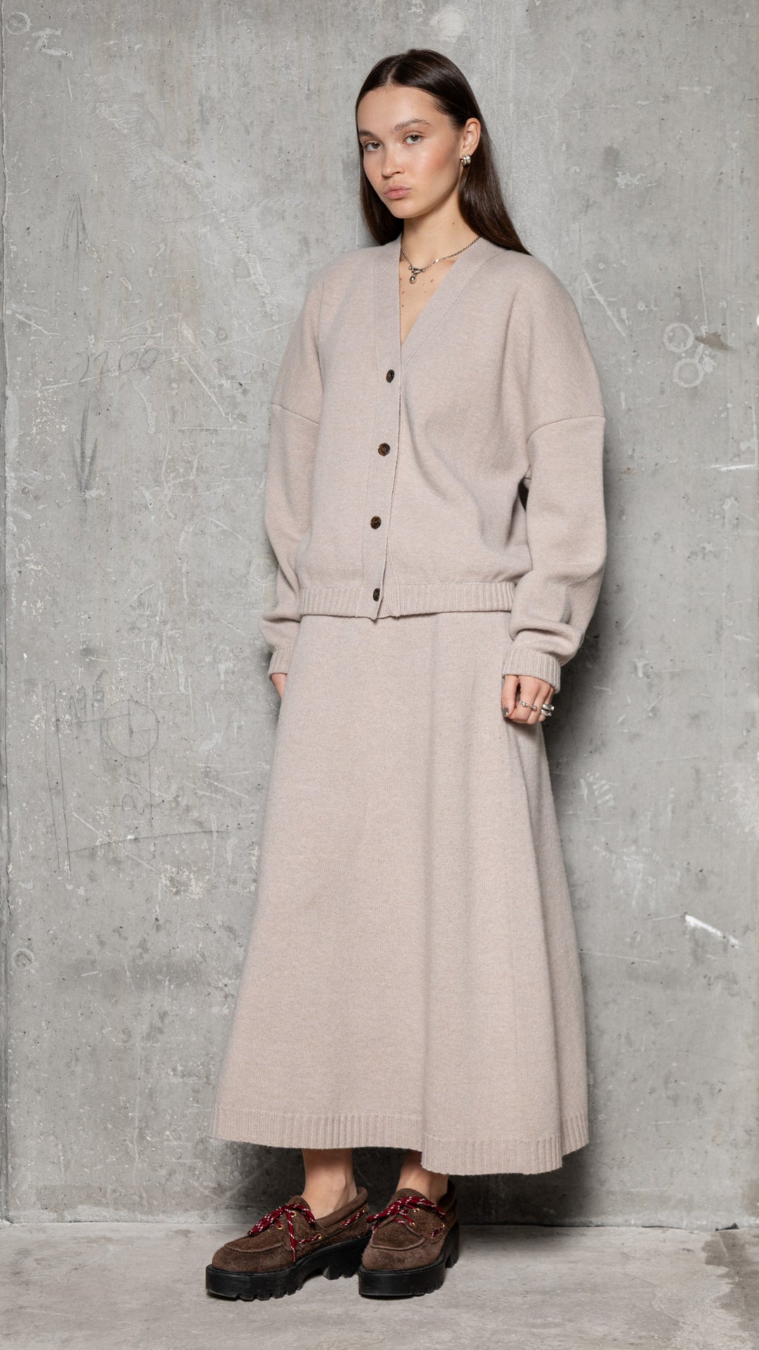 POWDER CASHMERE-MERINO WOOL MAXI SKIRT