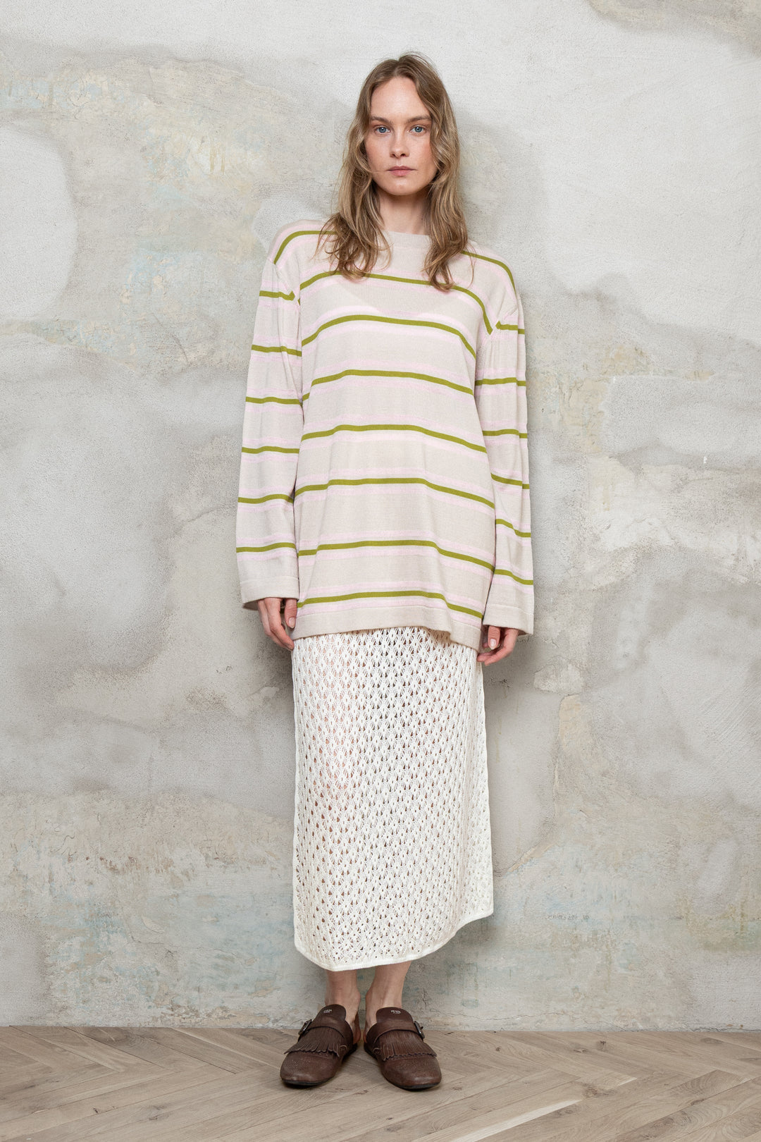 POWDER/LIME GREEN/SOFT PINK CASHMERE-MERINO WOOL SHIRT