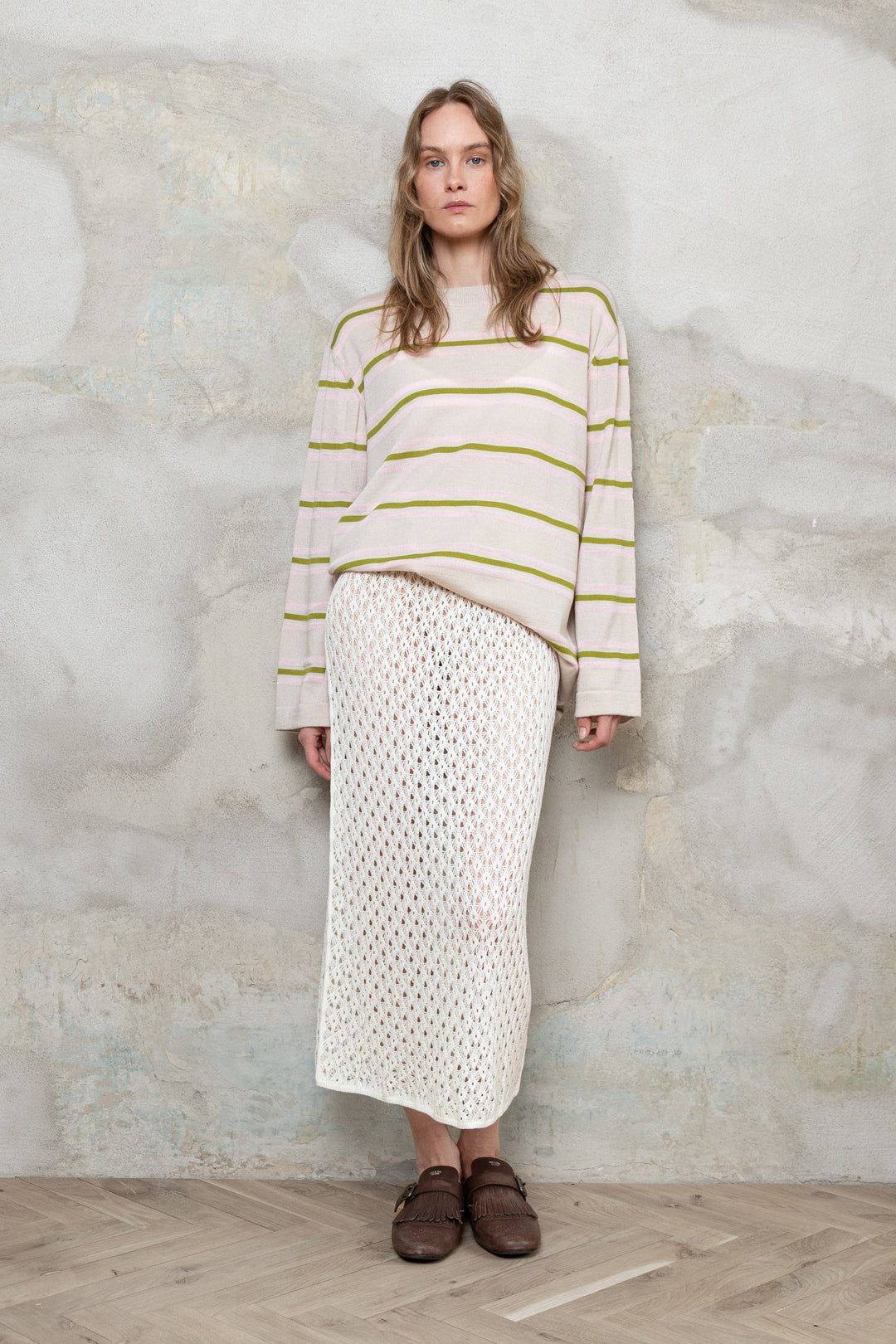 POWDER/LIME GREEN/SOFT PINK CASHMERE-MERINO WOOL SHIRT