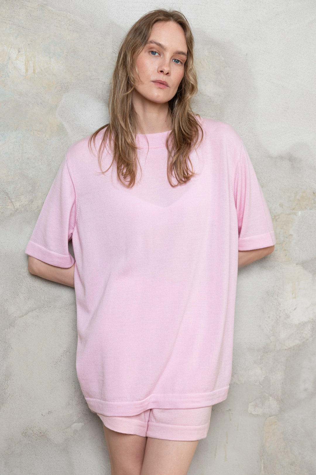 BABY PINK EXTRA FINE MERINO WOOL T-SHIRT