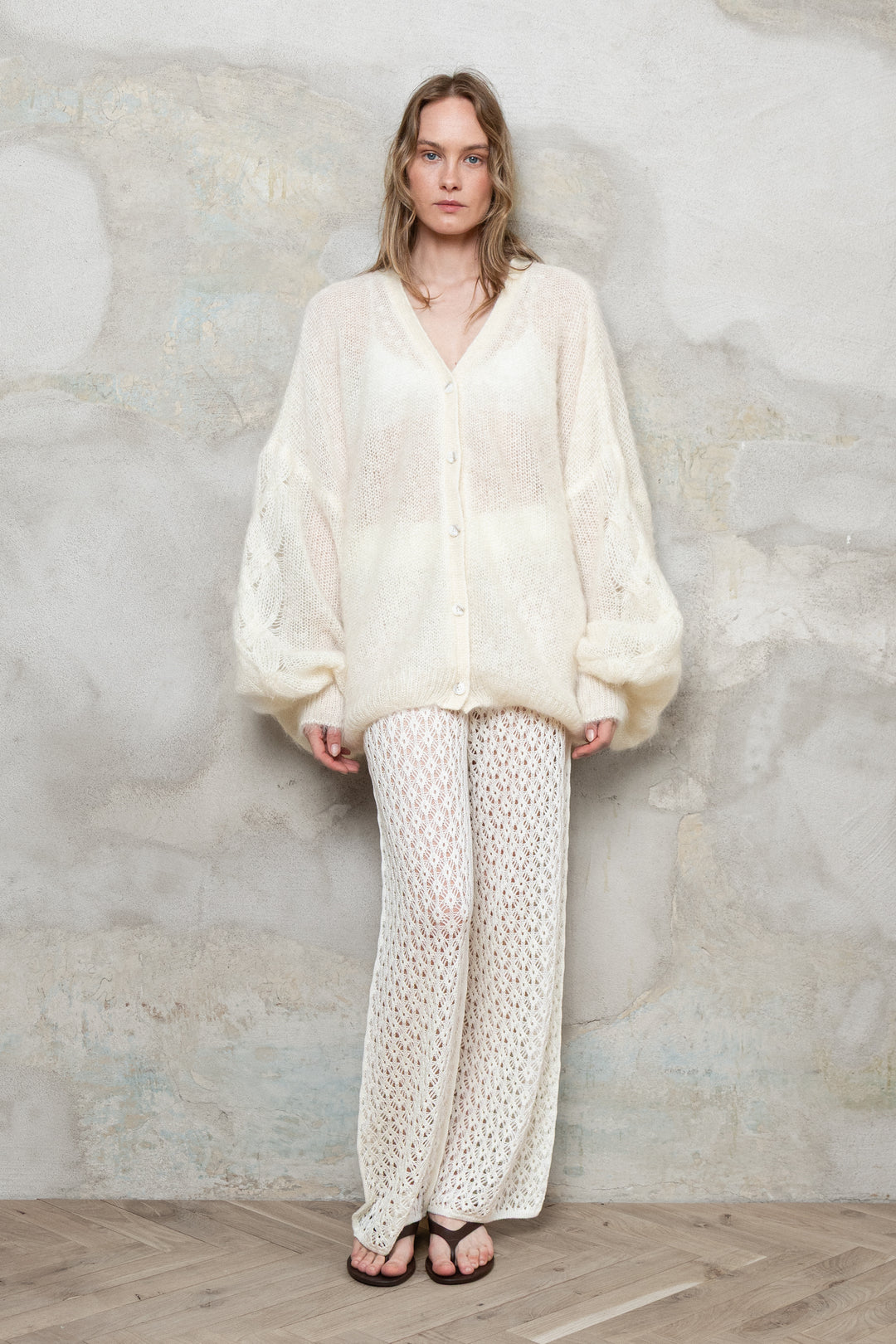 PEARL MOHAIR AND SILK CARDIGAN