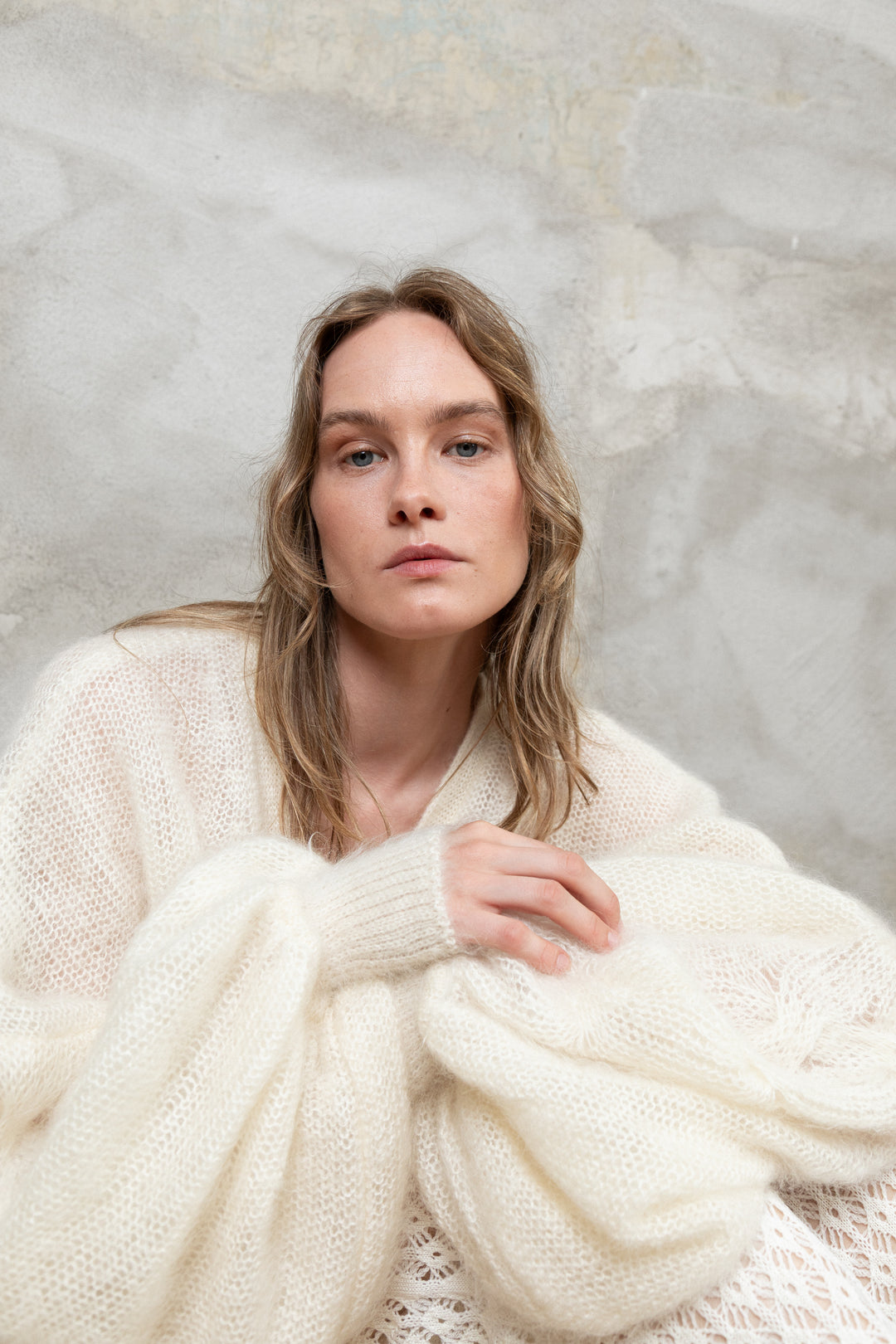 PEARL MOHAIR AND SILK CARDIGAN