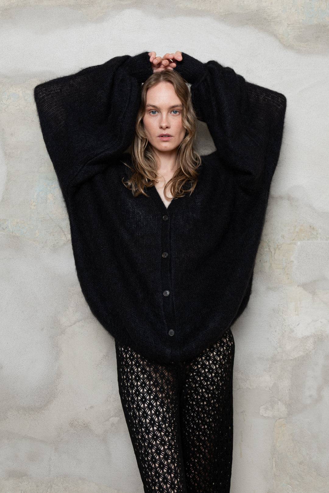 BLACK MOHAIR AND SILK CARDIGAN