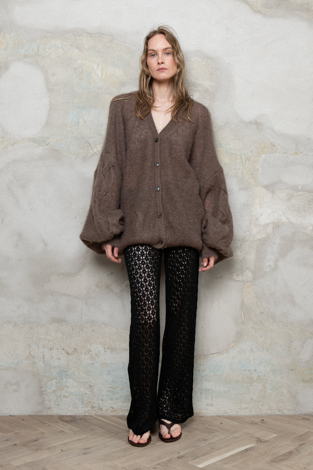 COCOA MOHAIR AND SILK CARDIGAN