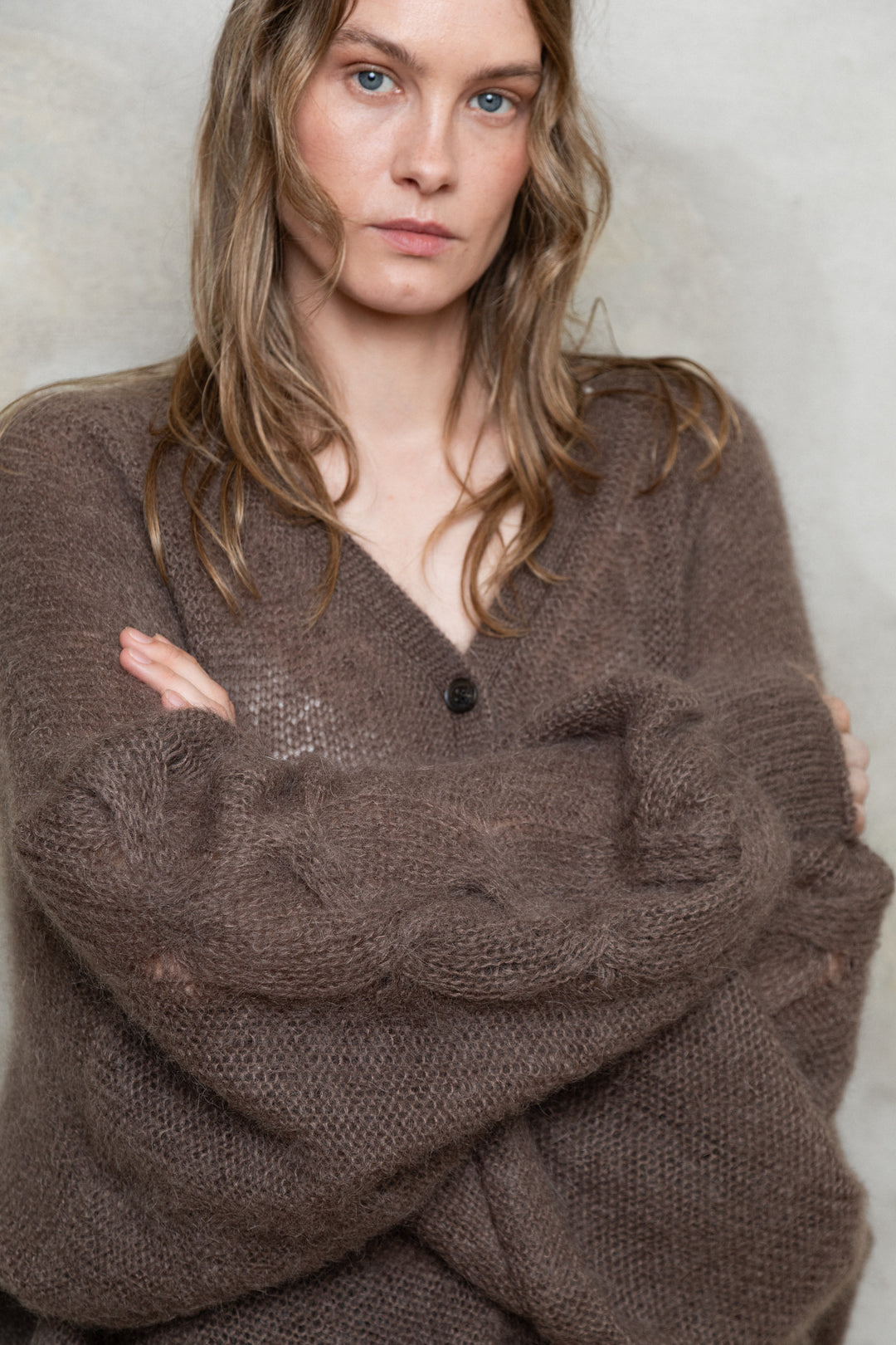 COCOA MOHAIR AND SILK CARDIGAN