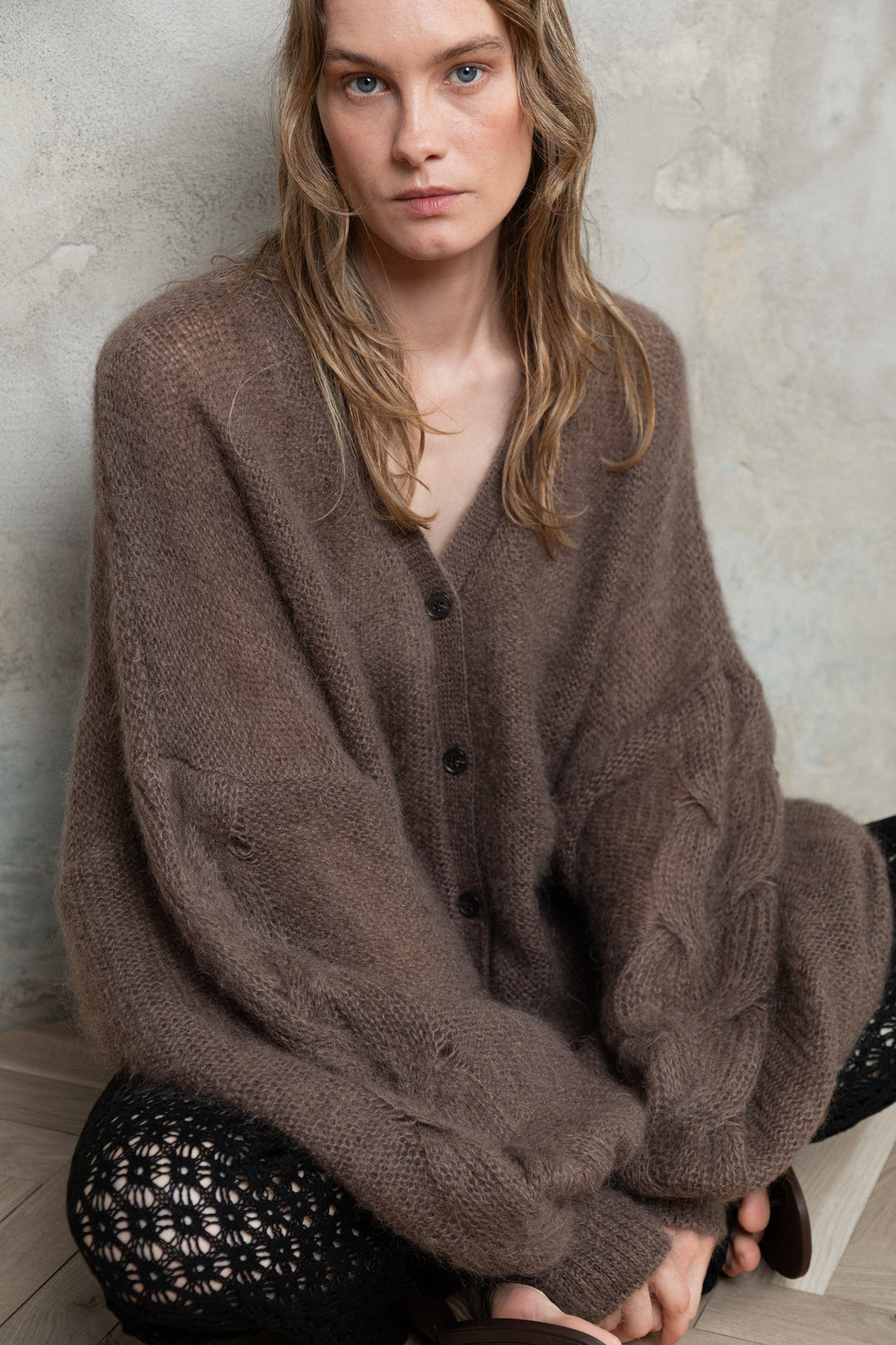 COCOA MOHAIR AND SILK CARDIGAN