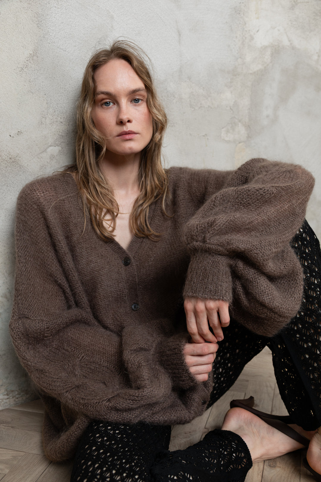 COCOA MOHAIR AND SILK CARDIGAN