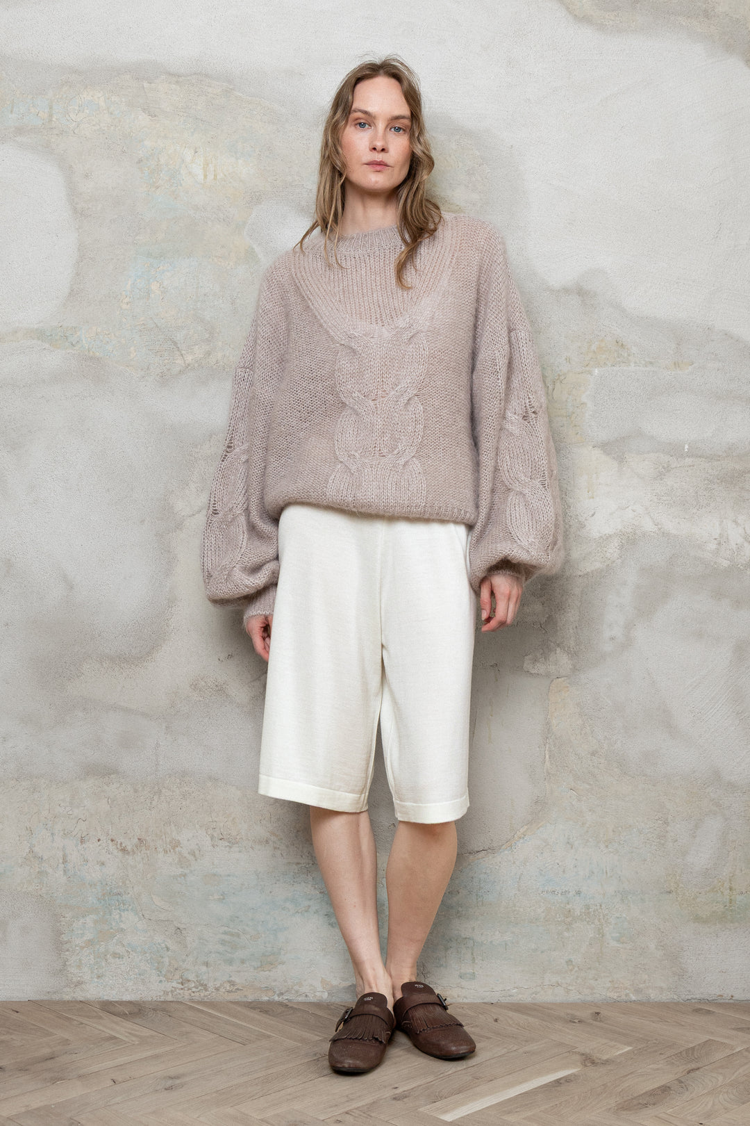 SAND MOHAIR AND SILK SWEATER