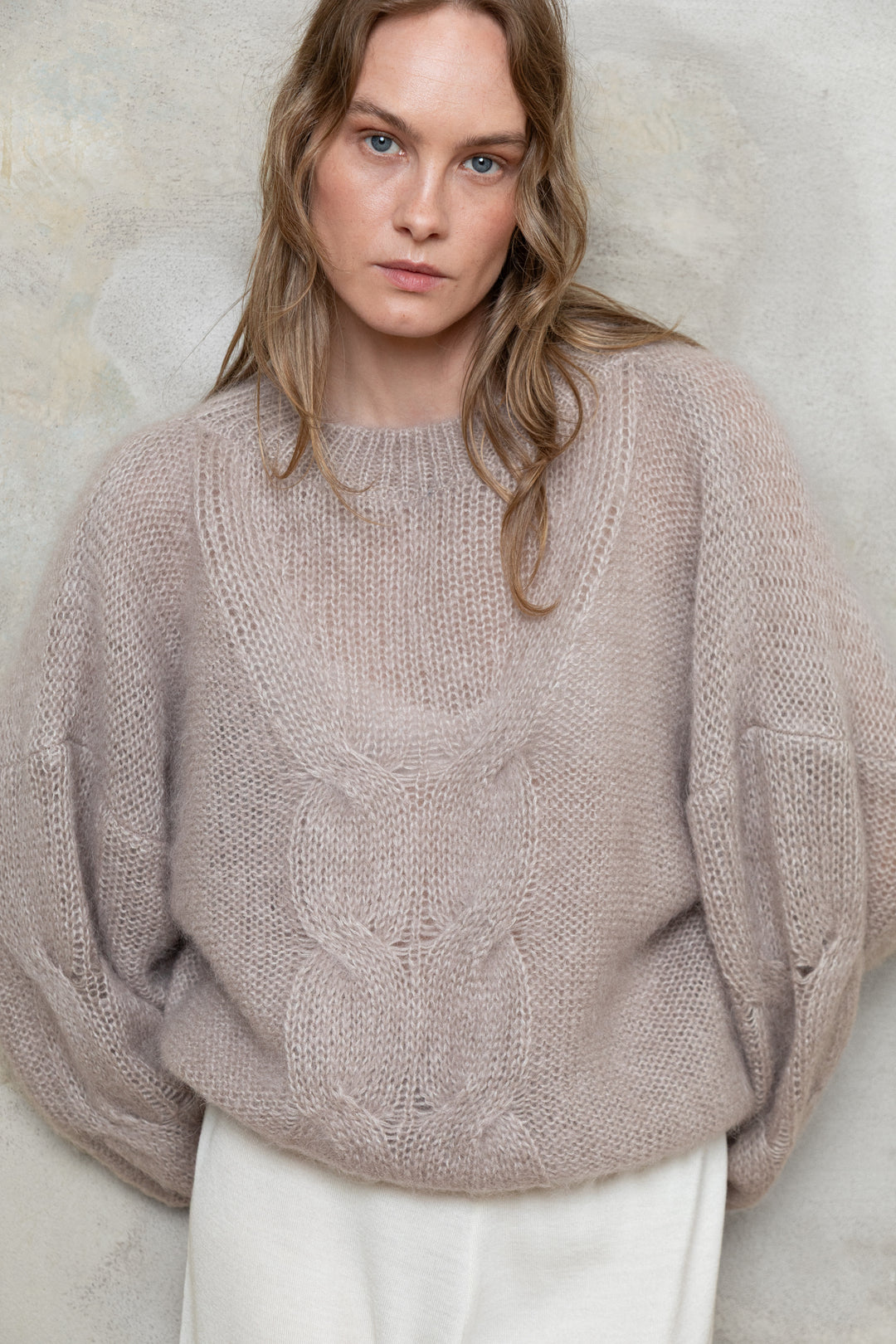 SAND MOHAIR AND SILK SWEATER