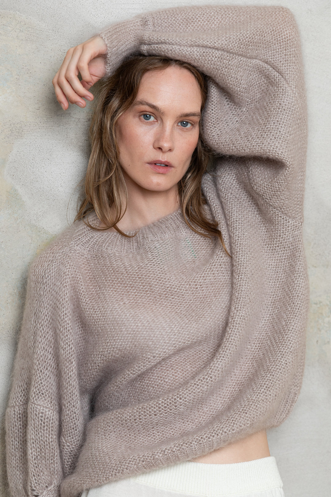 SAND MOHAIR AND SILK SWEATER
